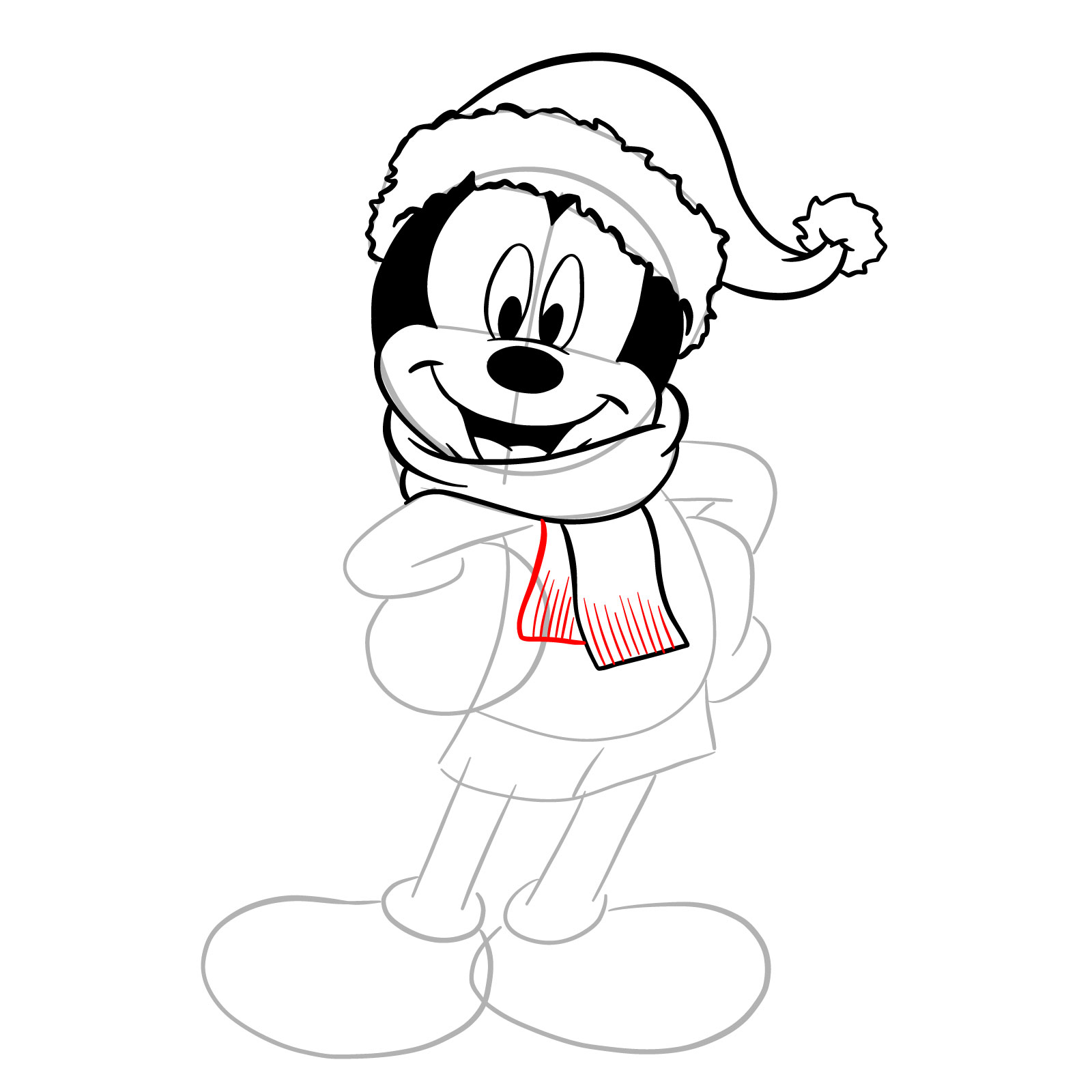 How to draw Santa Mickey Mouse - step 19