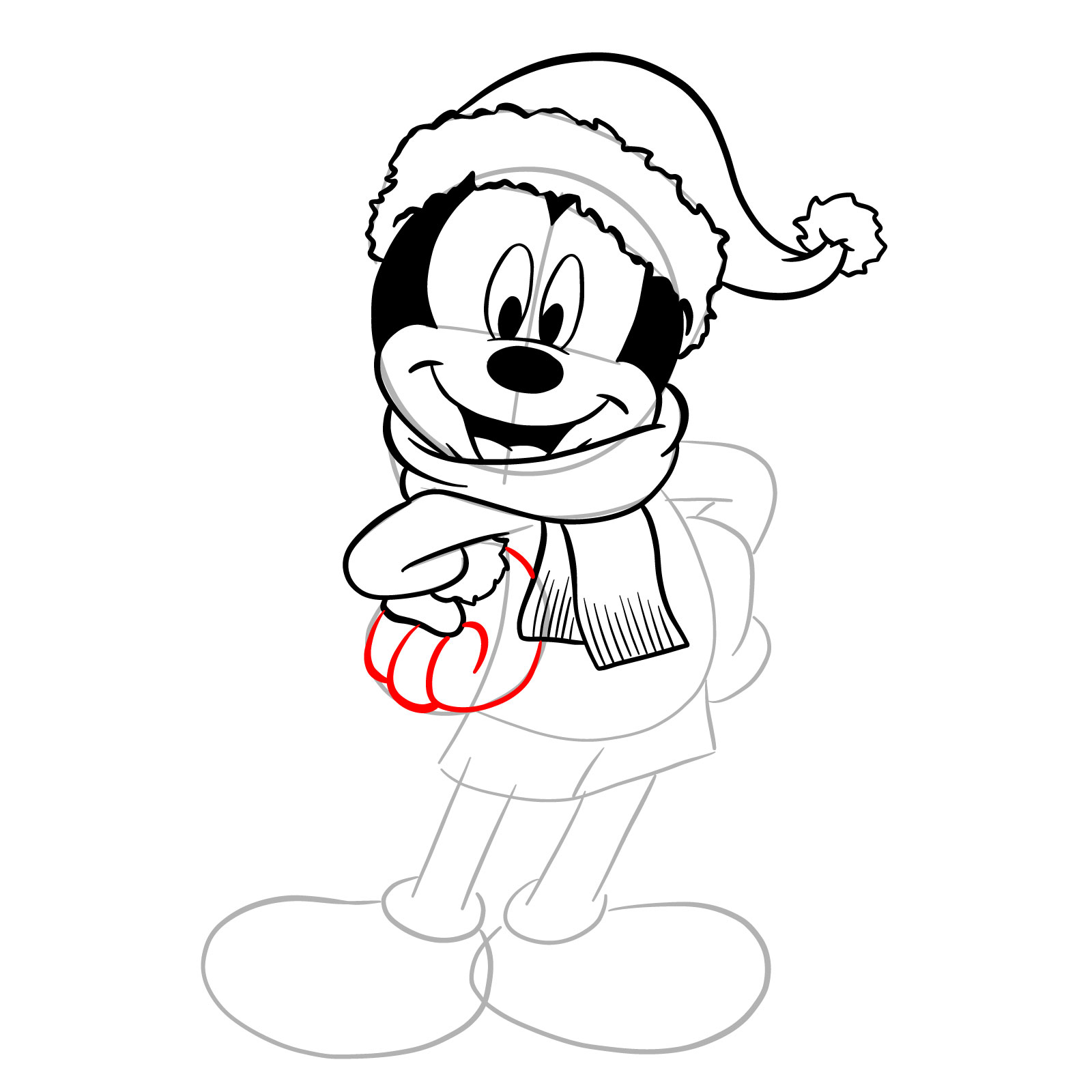 How to draw Santa Mickey Mouse - step 22