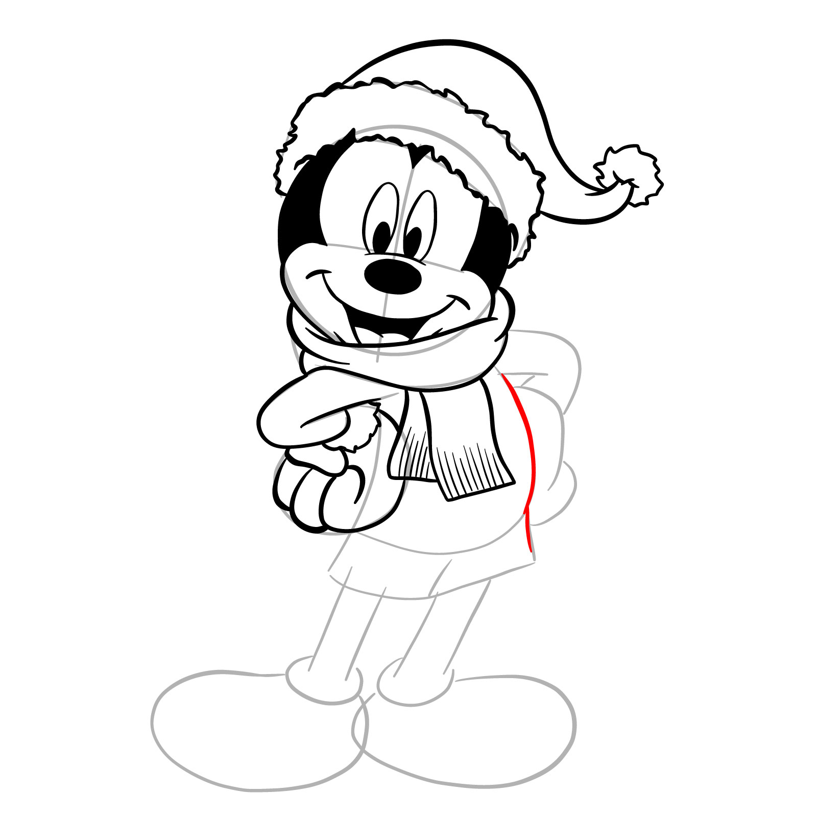 How to draw Santa Mickey Mouse - step 23
