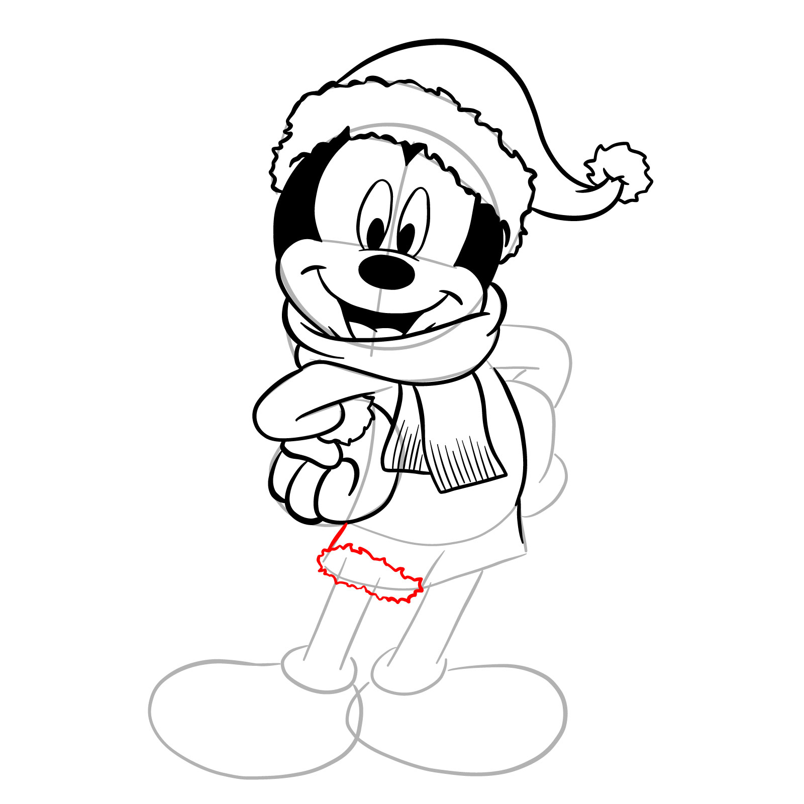 How to draw Santa Mickey Mouse - step 24