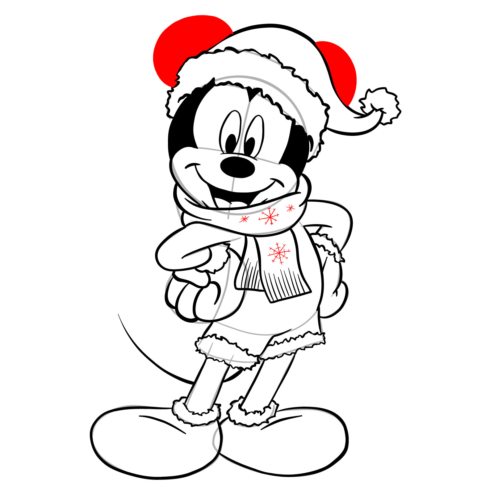 How to draw Santa Mickey Mouse - step 34