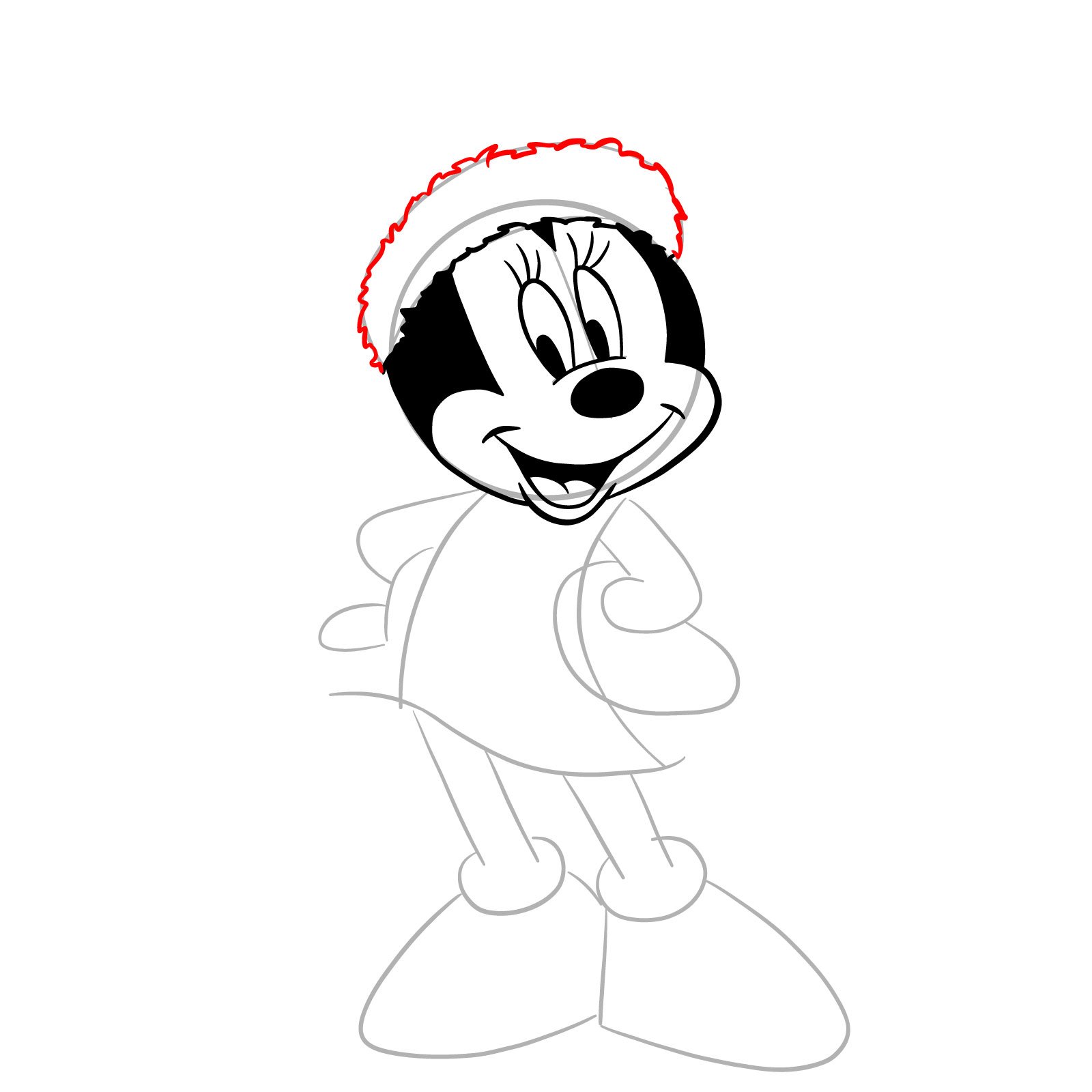 How to draw Minnie in a Christmas dress - step 13
