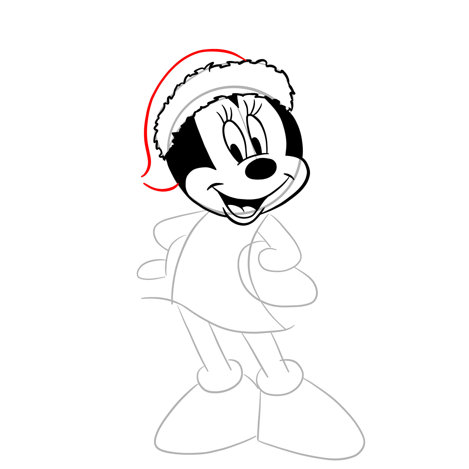 How to draw Minnie in a Christmas dress - step 14