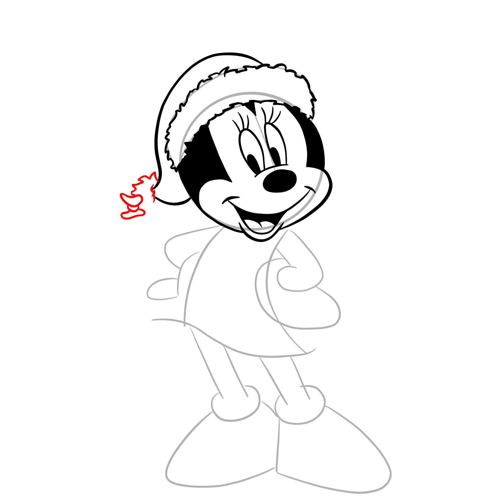 How to draw Minnie in a Christmas dress - step 15