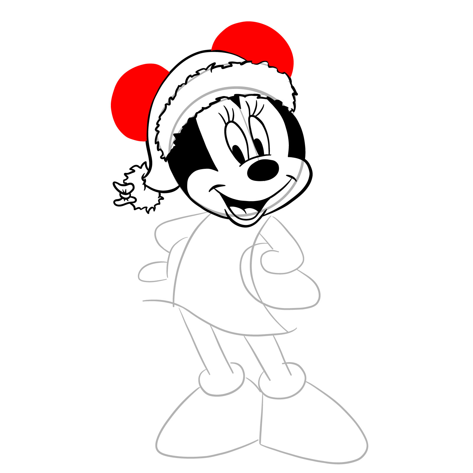 How to draw Minnie in a Christmas dress - step 17
