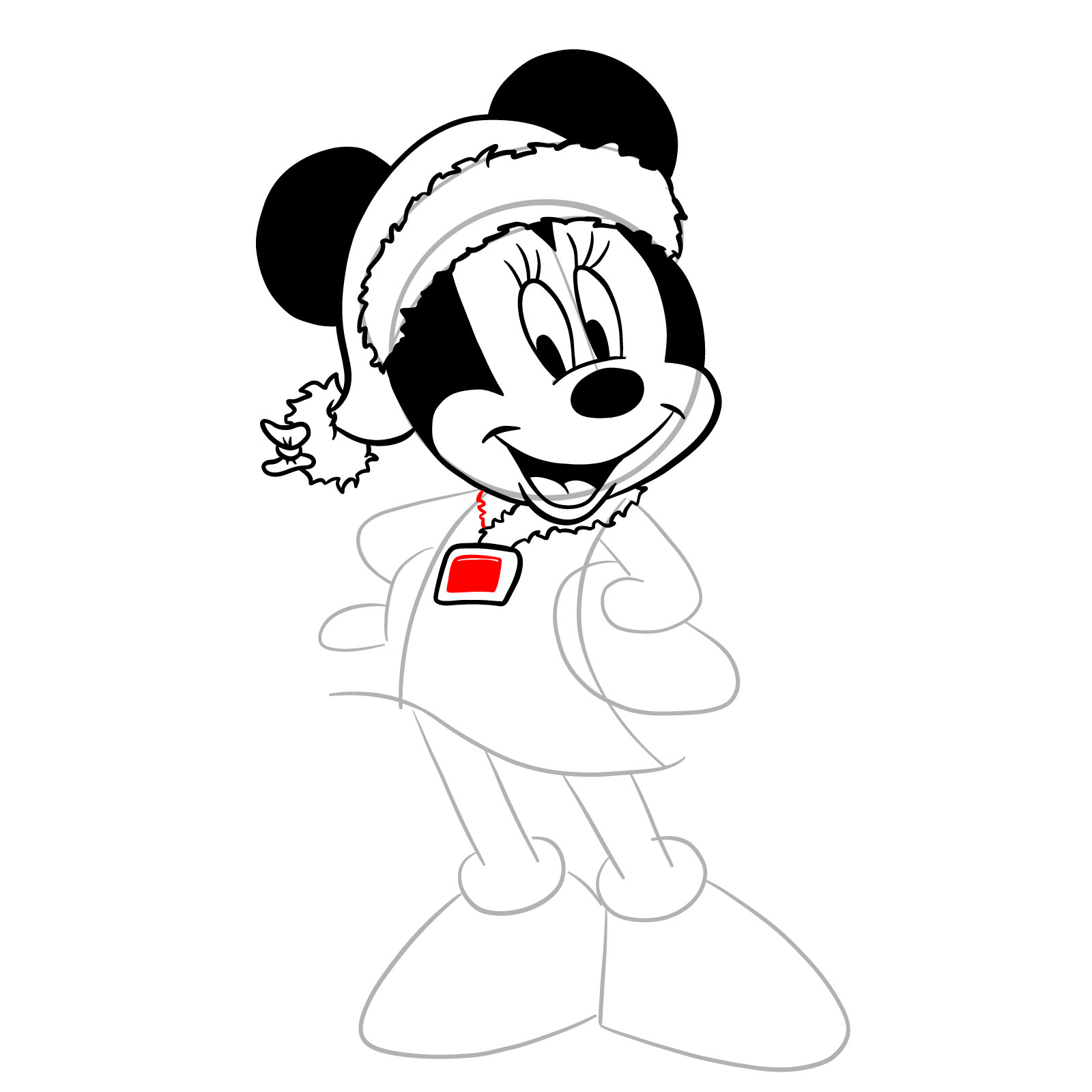 How to draw Minnie in a Christmas dress - step 19