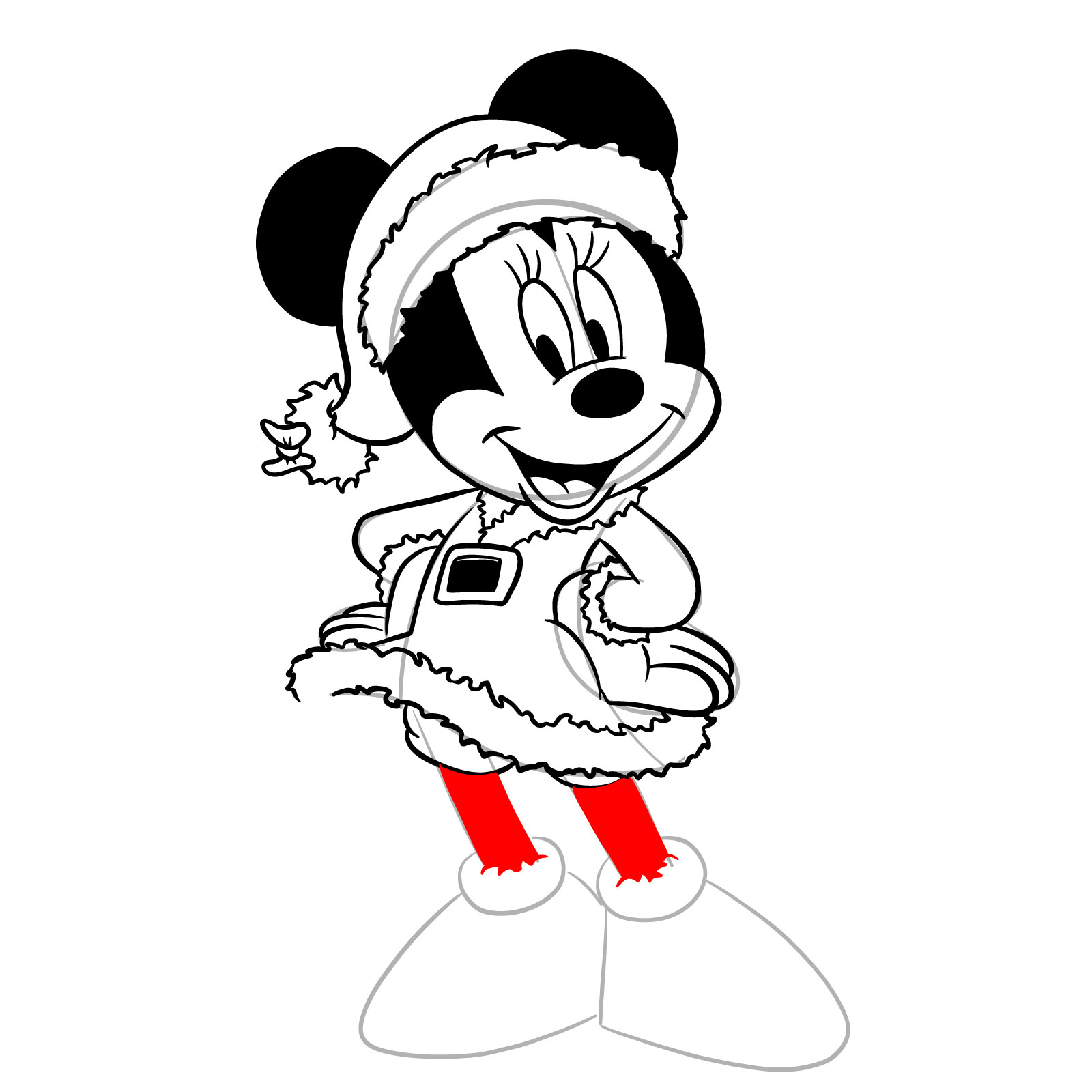 How to draw Minnie in a Christmas dress - step 29
