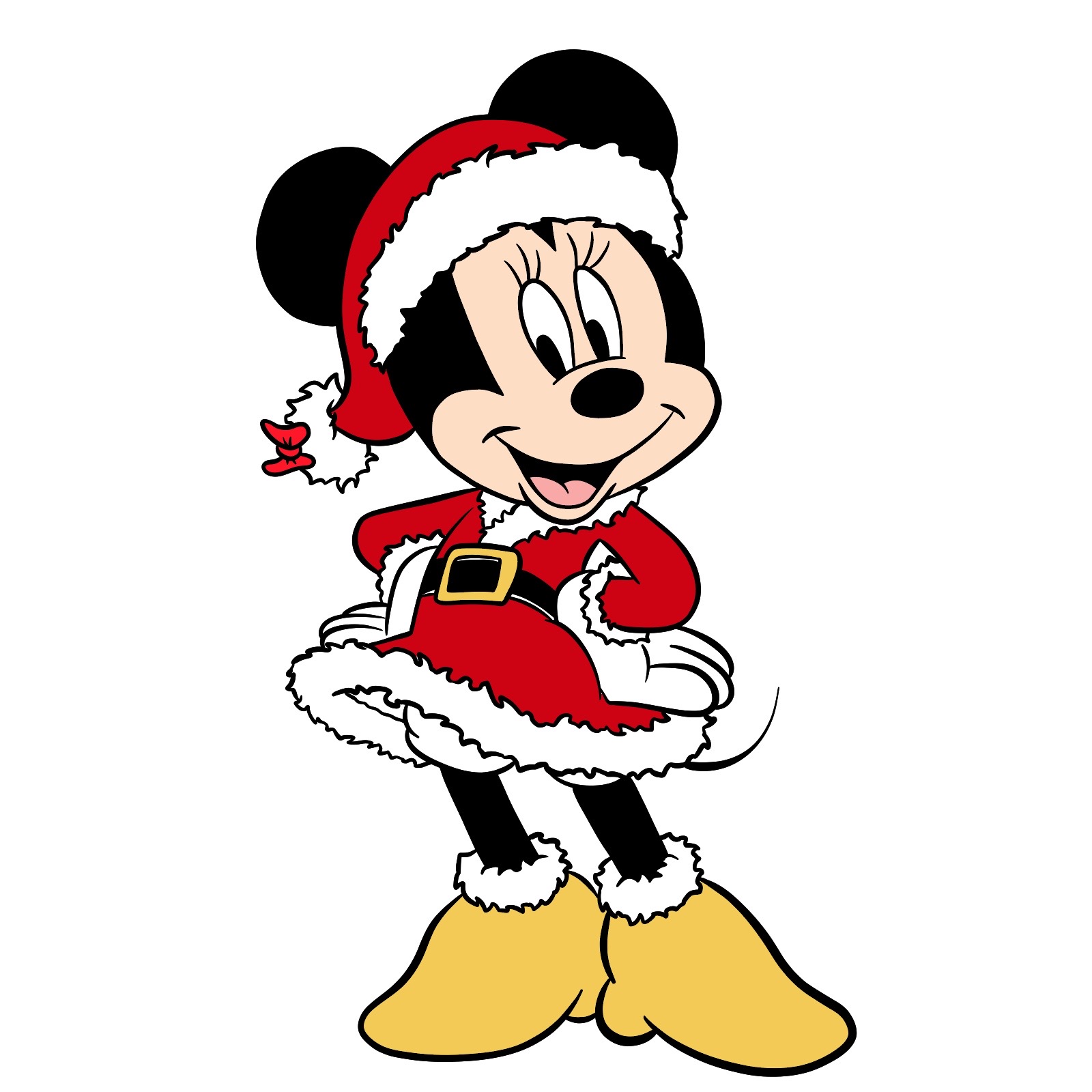 How to draw Minnie in a Christmas dress - SketchOk