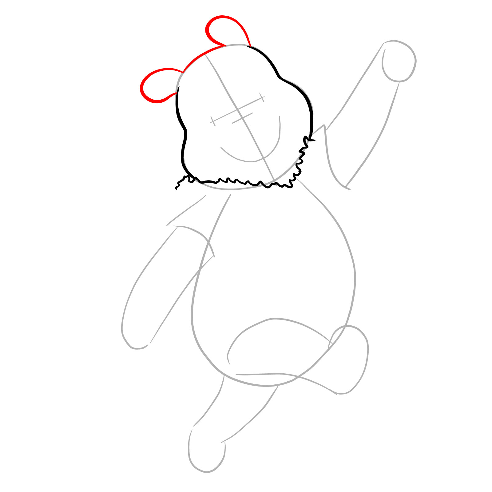 How to draw Winnie-the-Pooh Christmas style - step 06