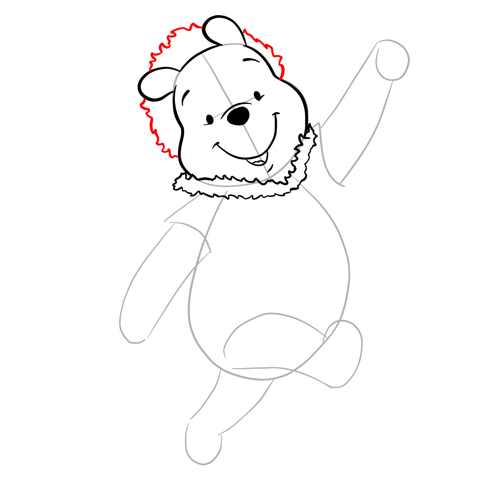 How to draw Winnie-the-Pooh Christmas style - step 12