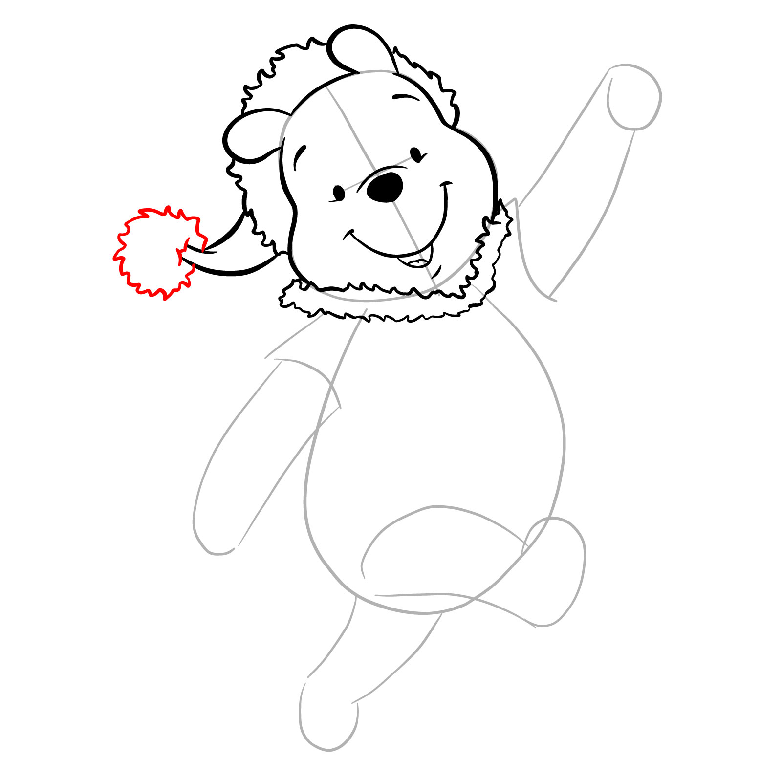 How to draw Winnie-the-Pooh Christmas style - step 14