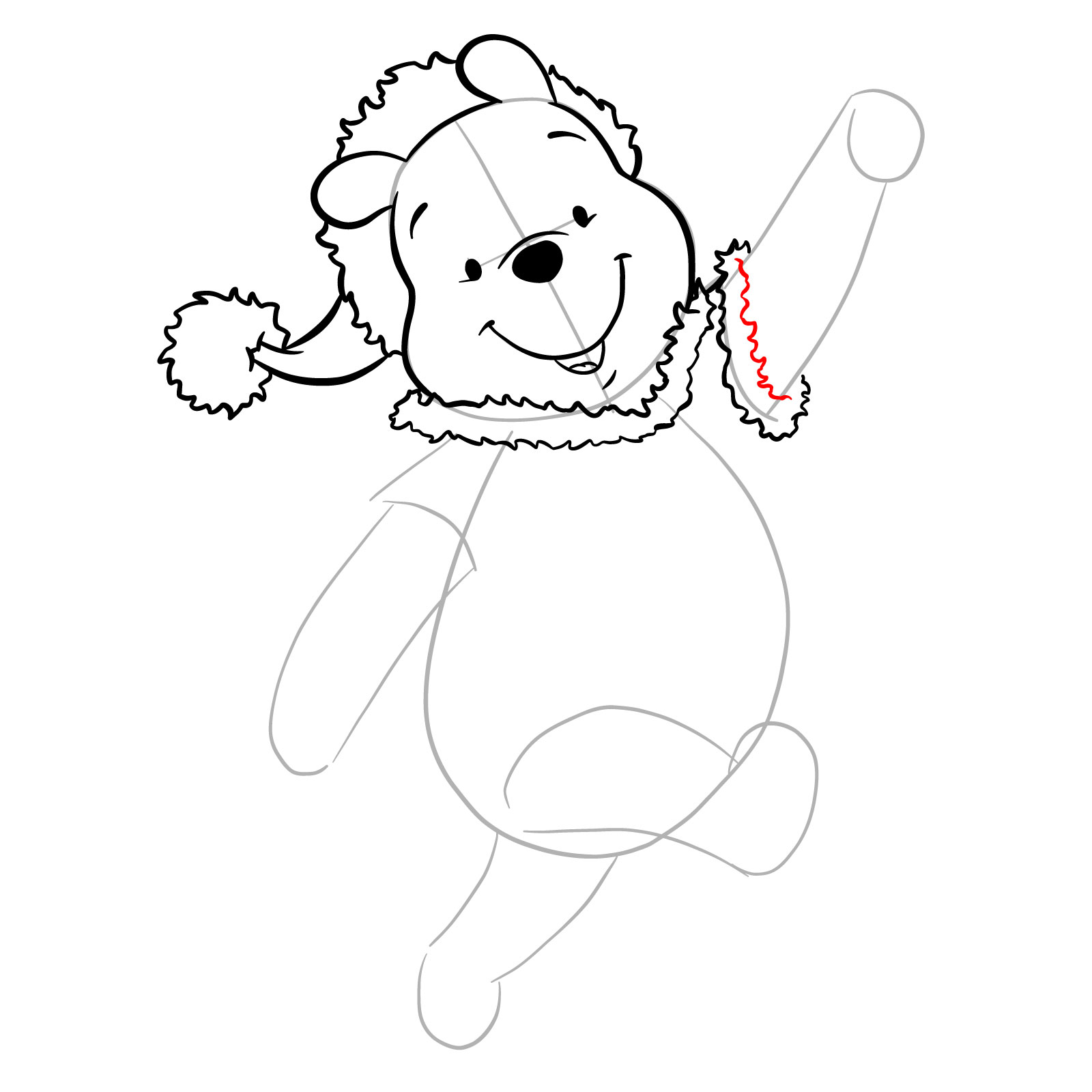 How to draw Winnie-the-Pooh Christmas style - step 16