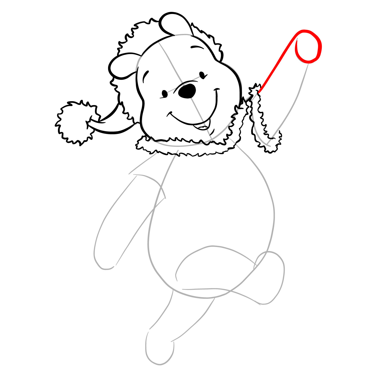 How to draw Winnie-the-Pooh Christmas style - step 17
