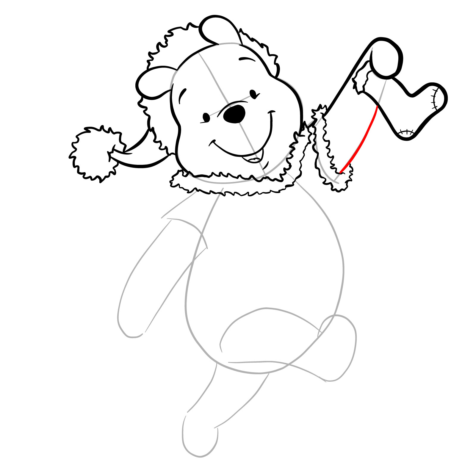 How to draw Winnie-the-Pooh Christmas style - step 19