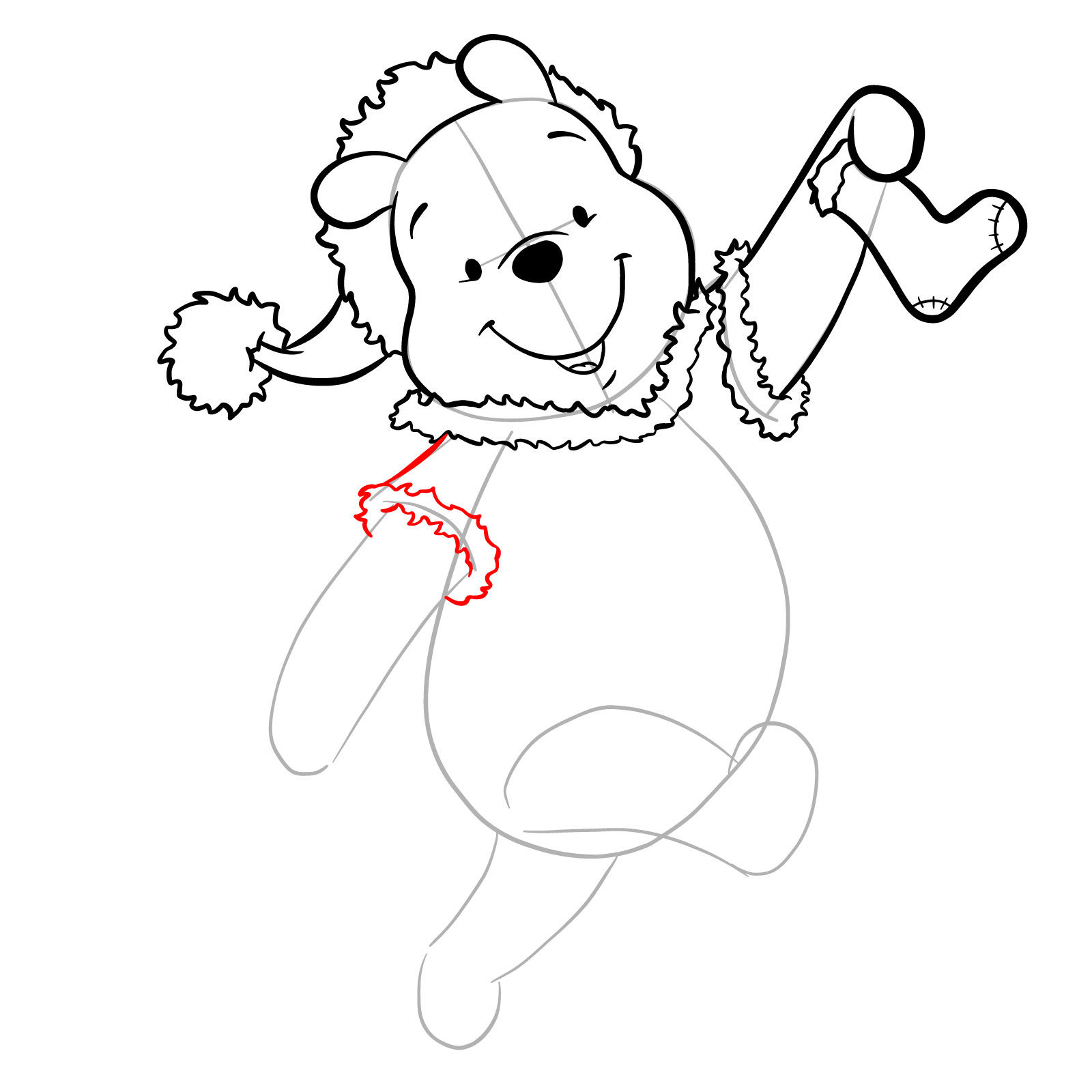 How to draw Winnie-the-Pooh Christmas style - step 20