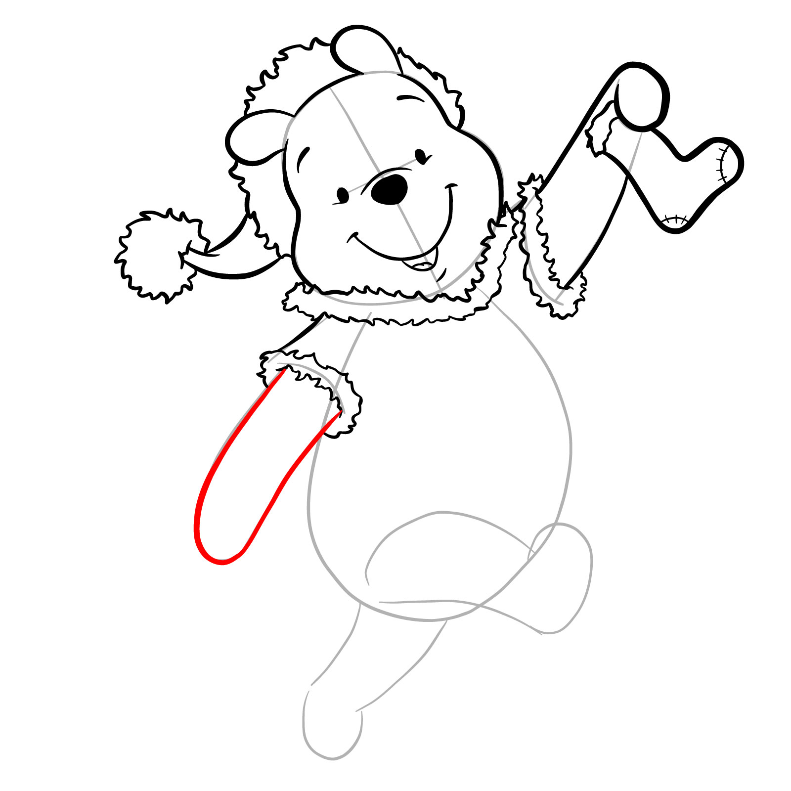 How to draw Winnie-the-Pooh Christmas style - step 21