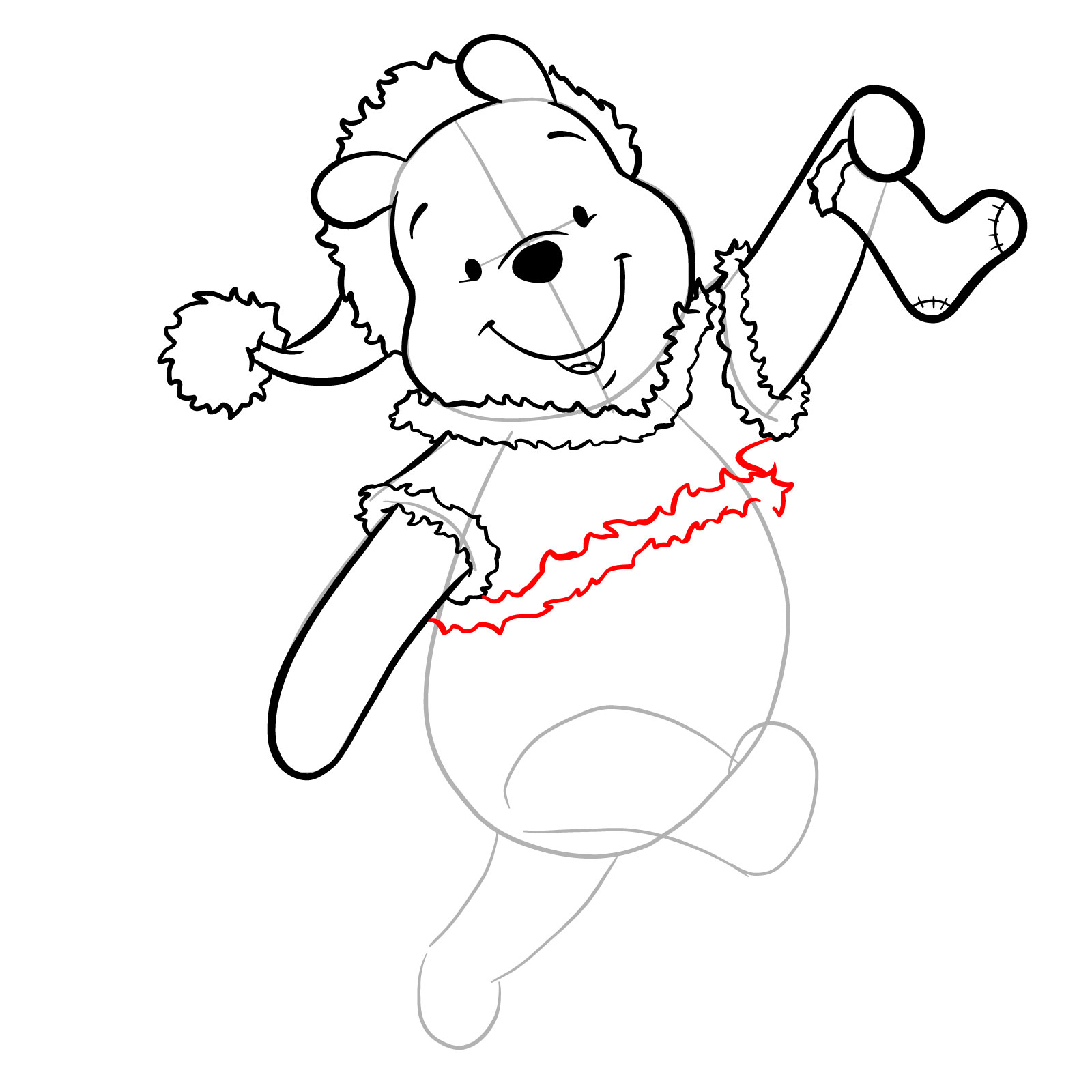 How to draw Winnie-the-Pooh Christmas style - step 22