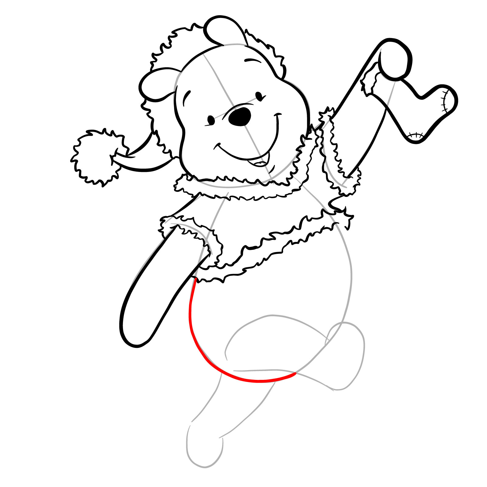 How to draw Winnie-the-Pooh Christmas style - step 23
