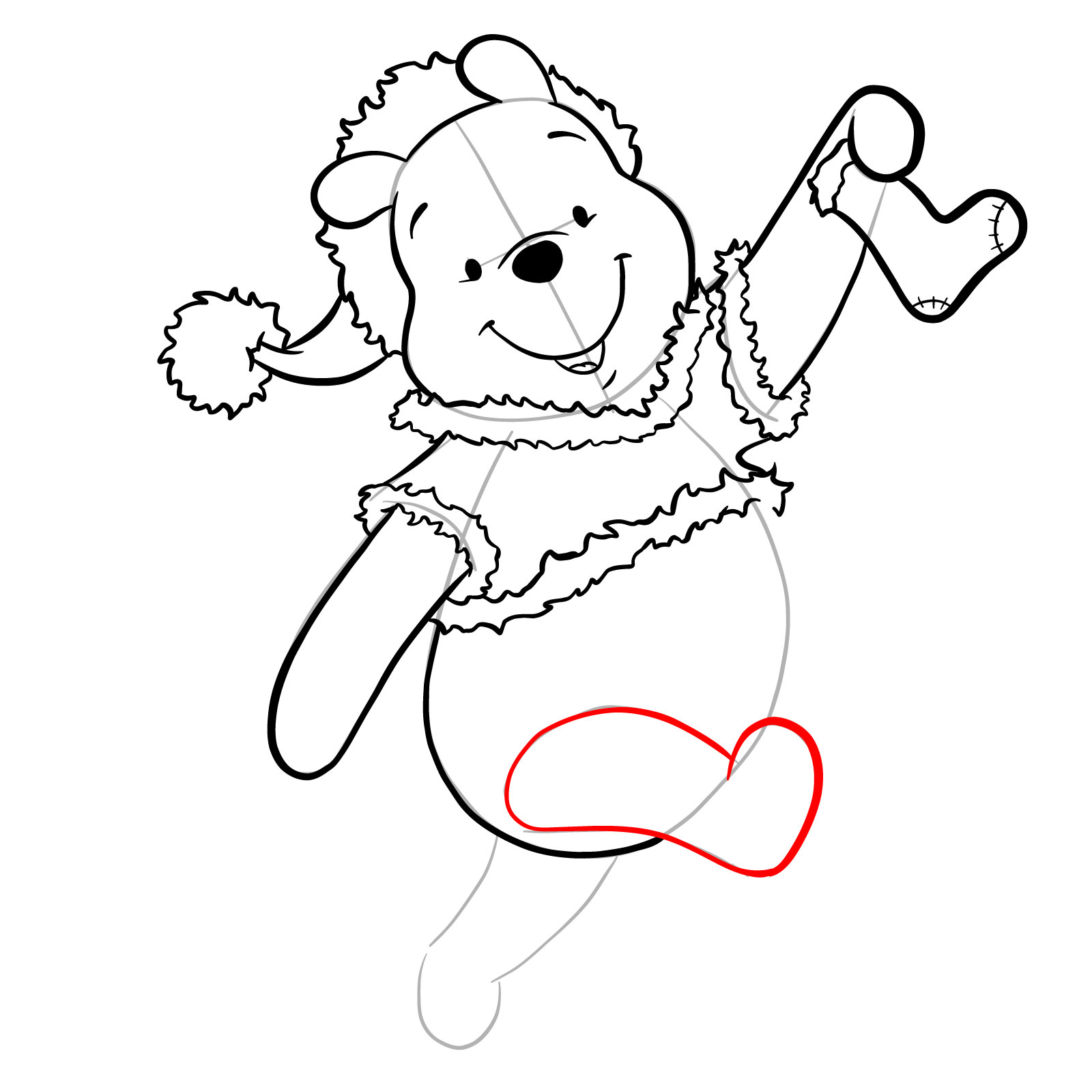 How to draw Winnie-the-Pooh Christmas style - step 24