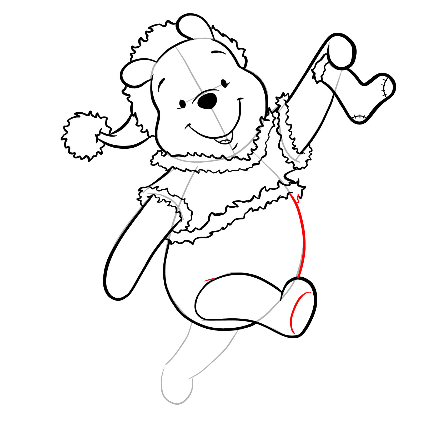 How to draw Winnie-the-Pooh Christmas style - step 25