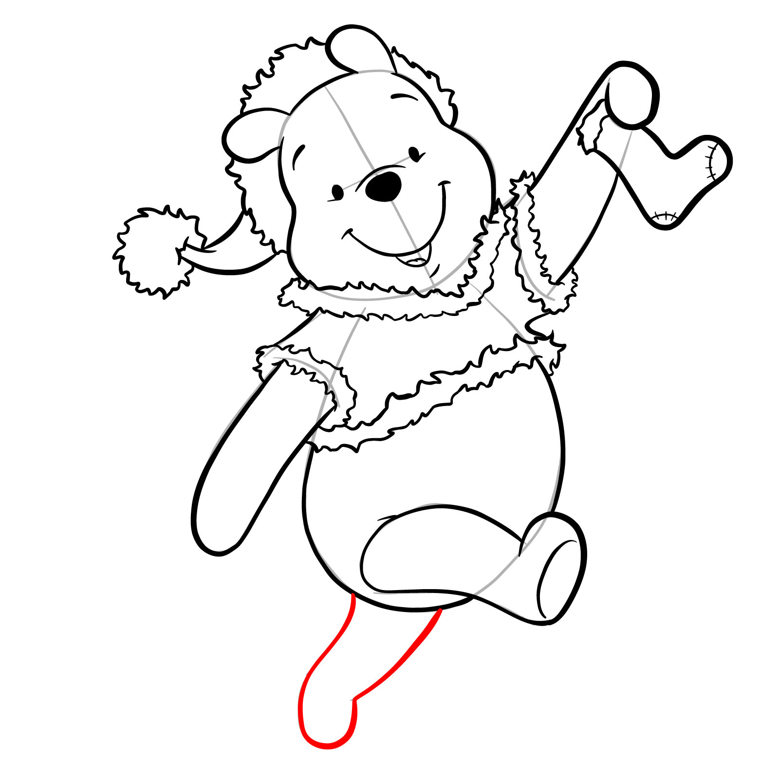 How to draw Winnie-the-Pooh Christmas style - step 26