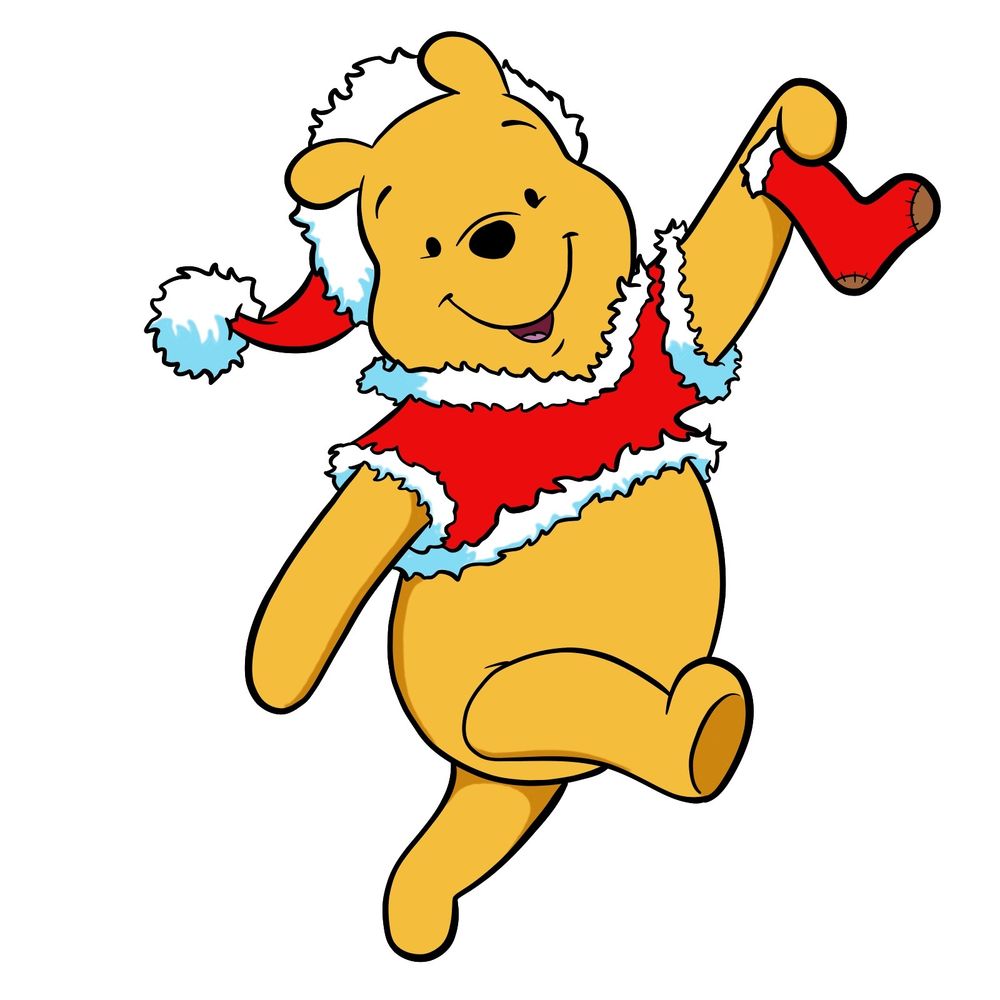 How to draw Winnie-the-Pooh Christmas style