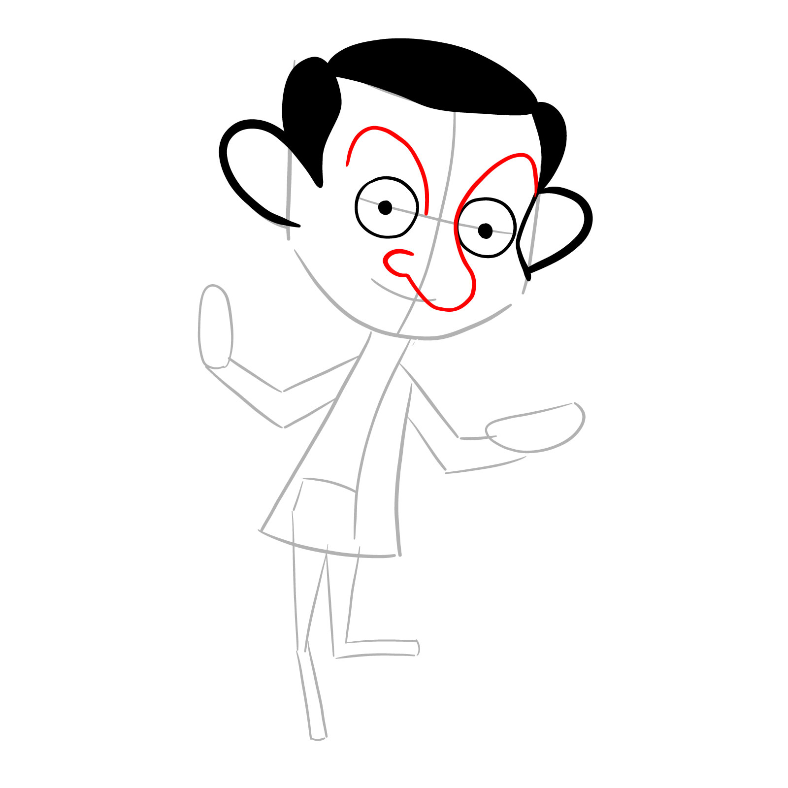 How to draw Santa Mr. Bean - step 09