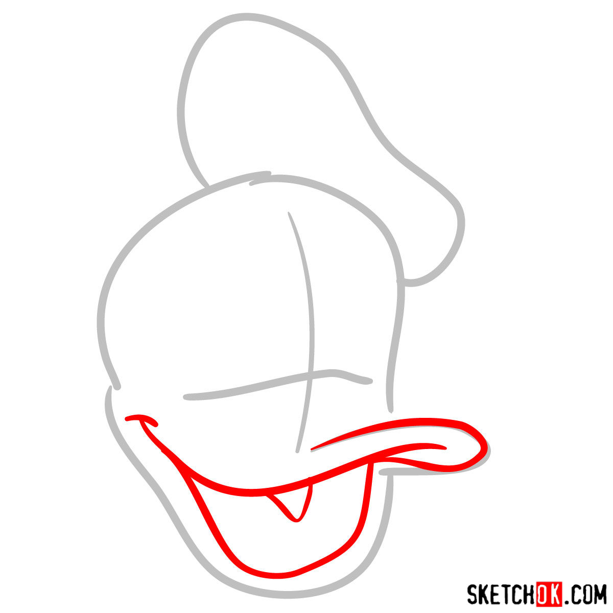 How to draw Donald Duck's face - step 02