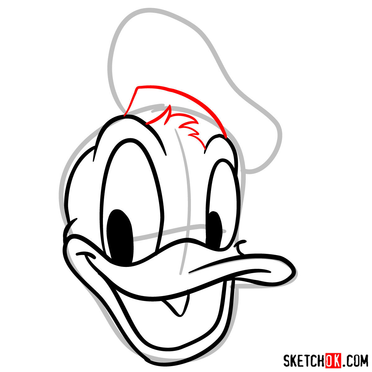 How to draw Donald Duck's face - step 05