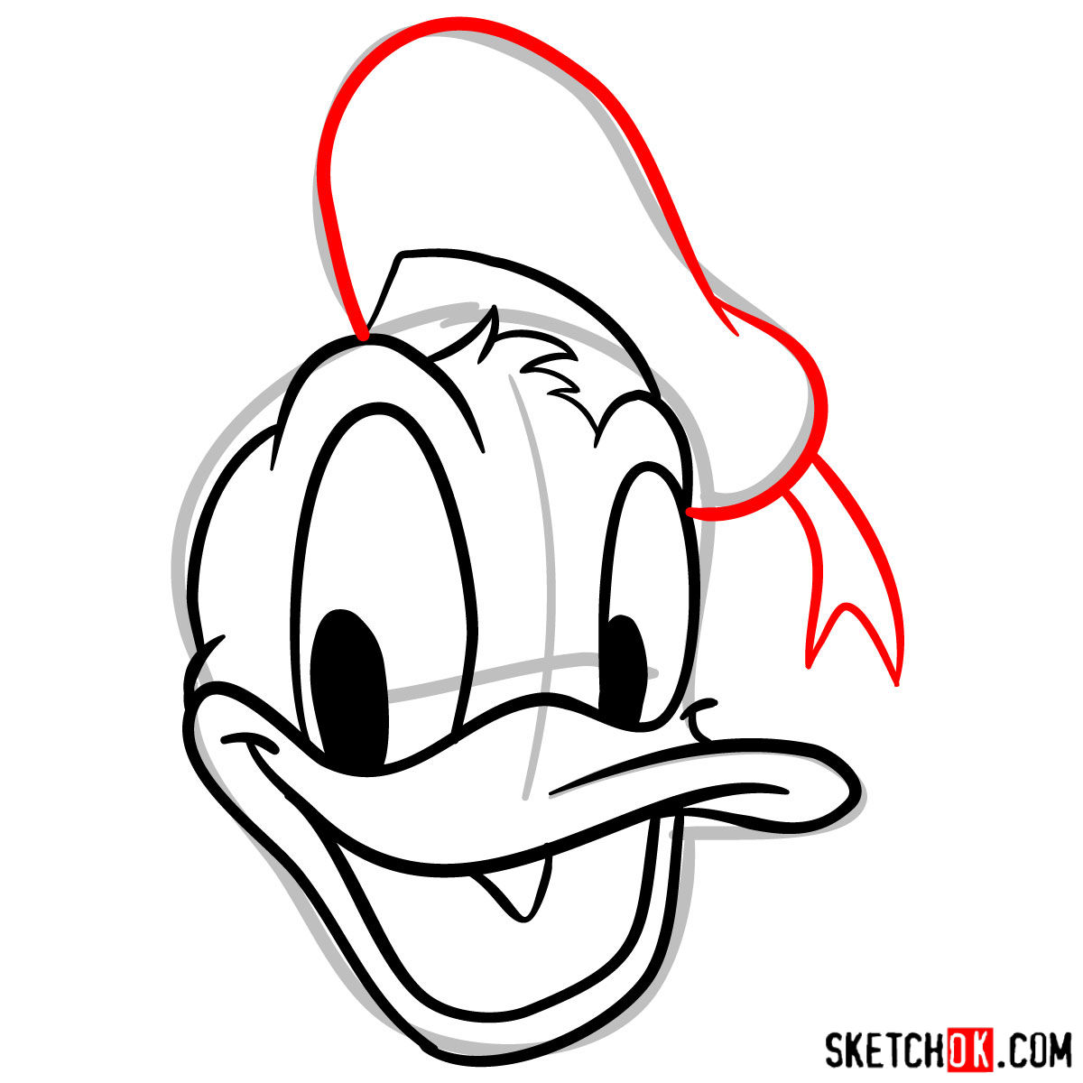 How to draw Donald Duck's face - step 06.