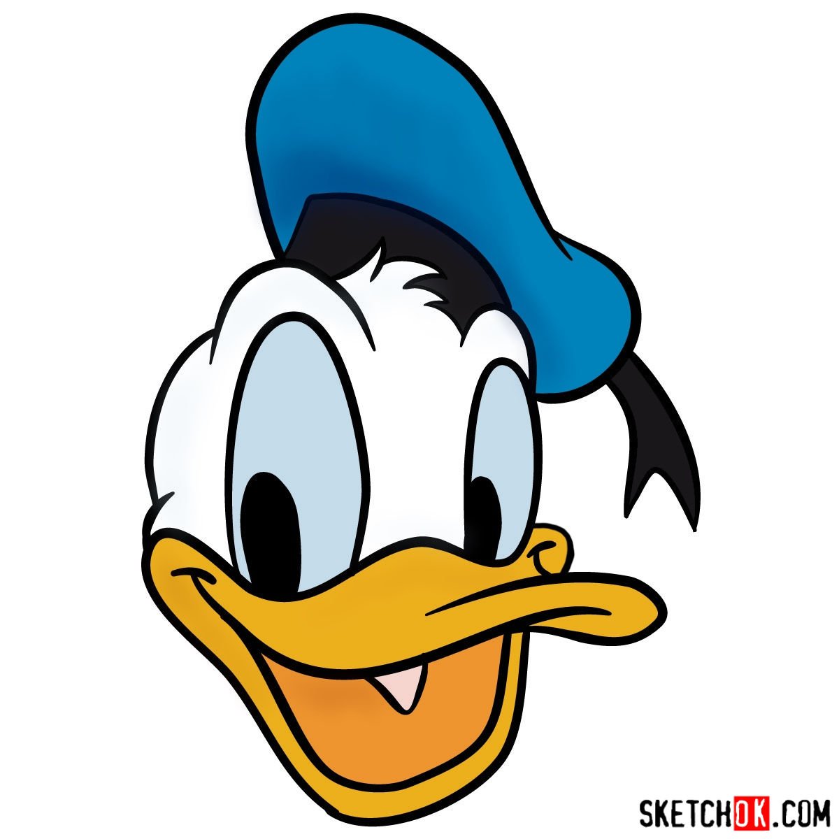 How to draw Donald Ducks face - Sketchok easy drawing guides