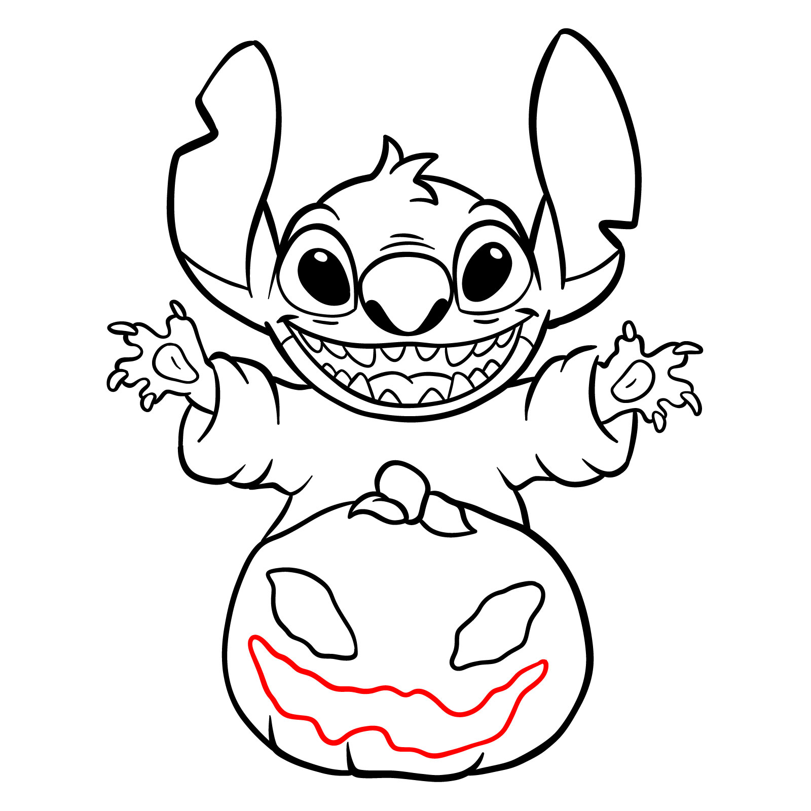 How to Draw Halloween Stitch with a jack-o'-lantern - step 25