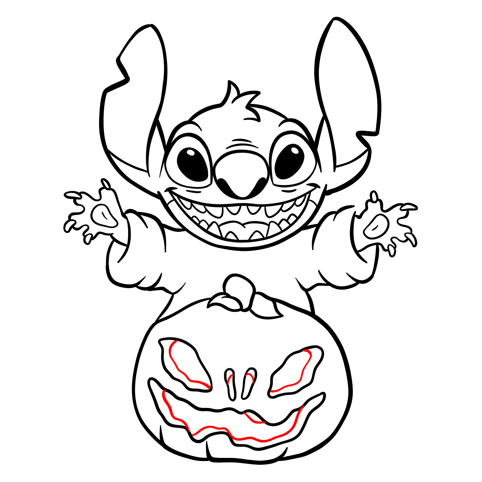 How to Draw Halloween Stitch with a jack-o'-lantern - step 27