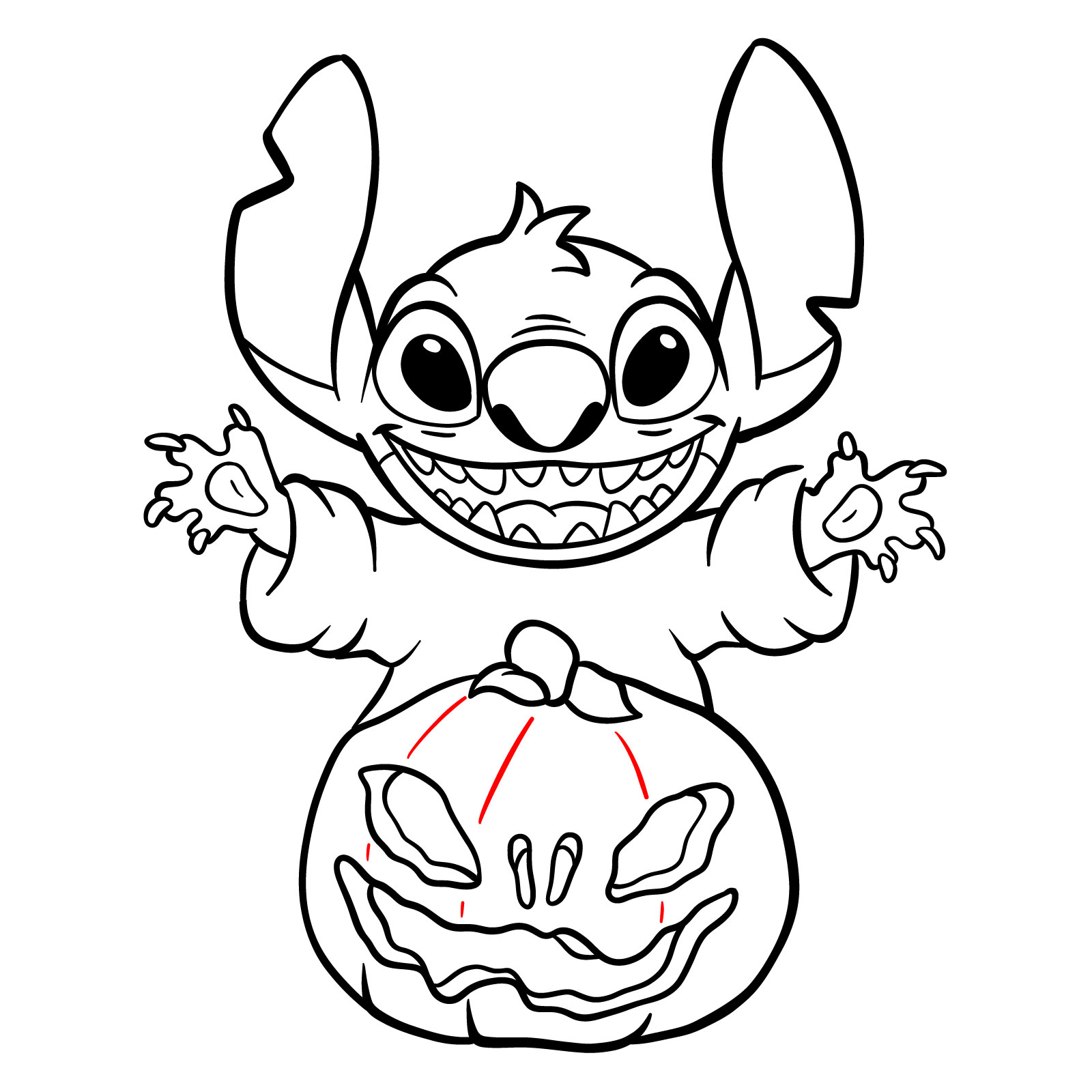 How to Draw Halloween Stitch with a jack-o'-lantern - step 28