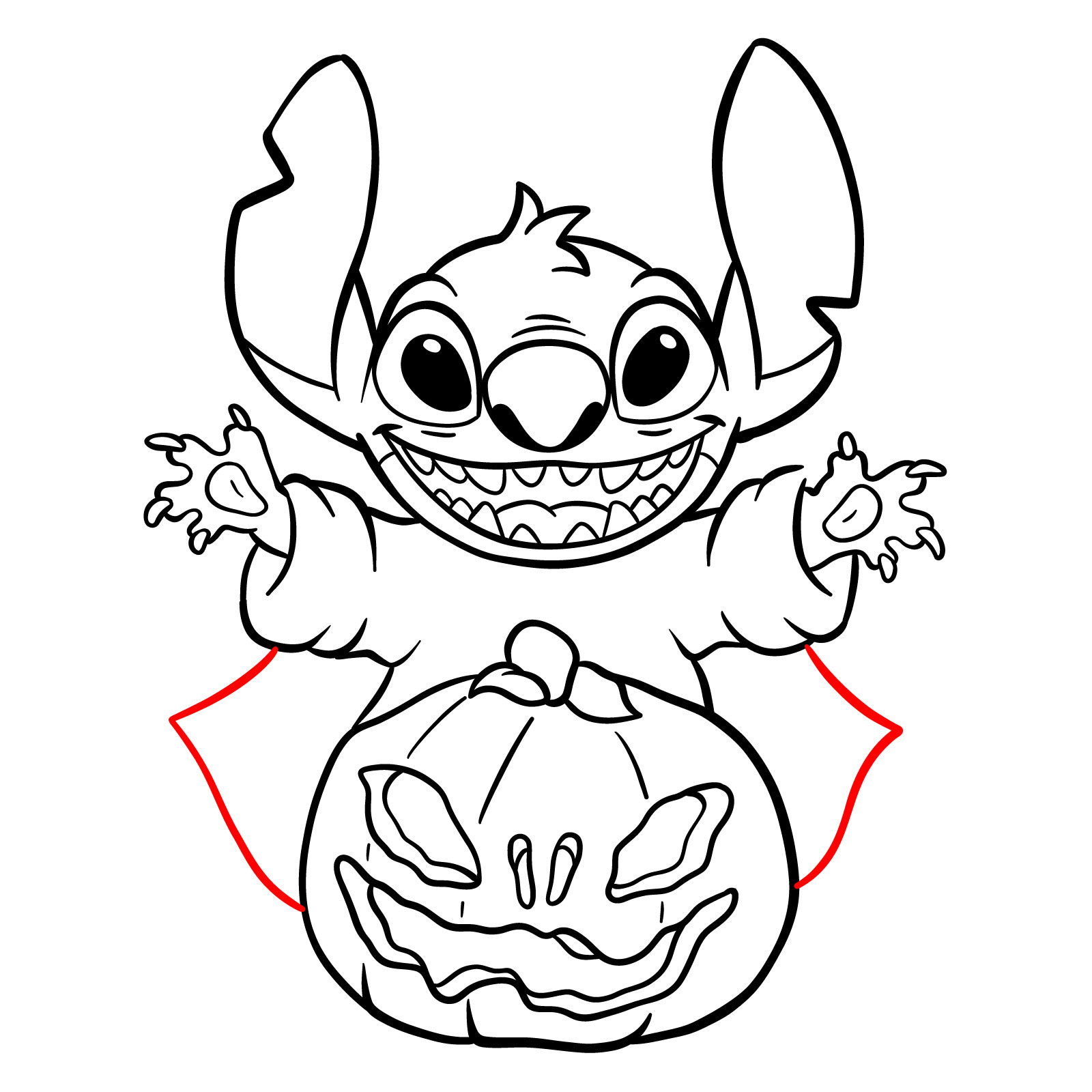 How to Draw Halloween Stitch with a jack-o'-lantern - step 29
