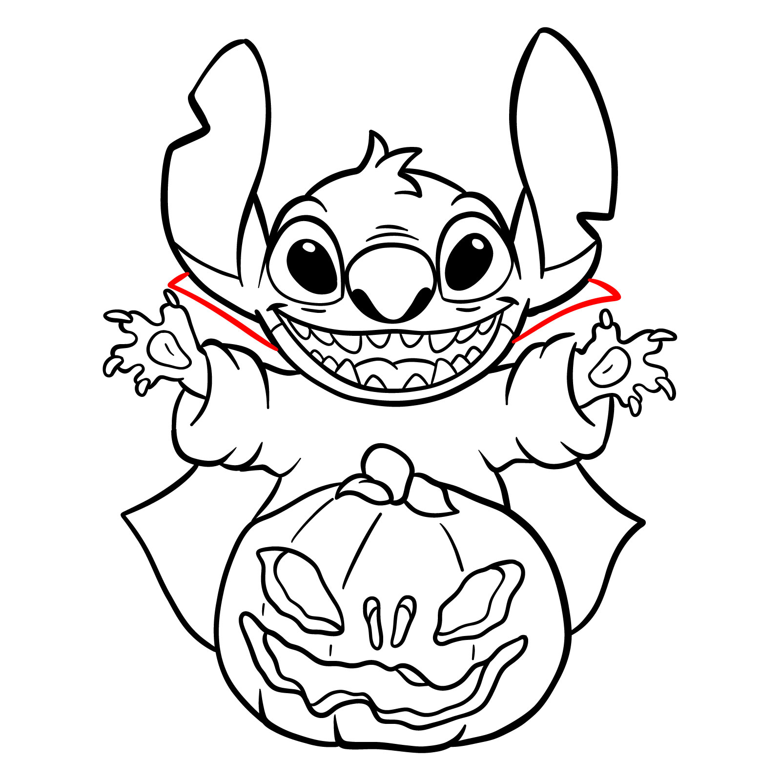 How to Draw Halloween Stitch with a jack-o'-lantern - step 30