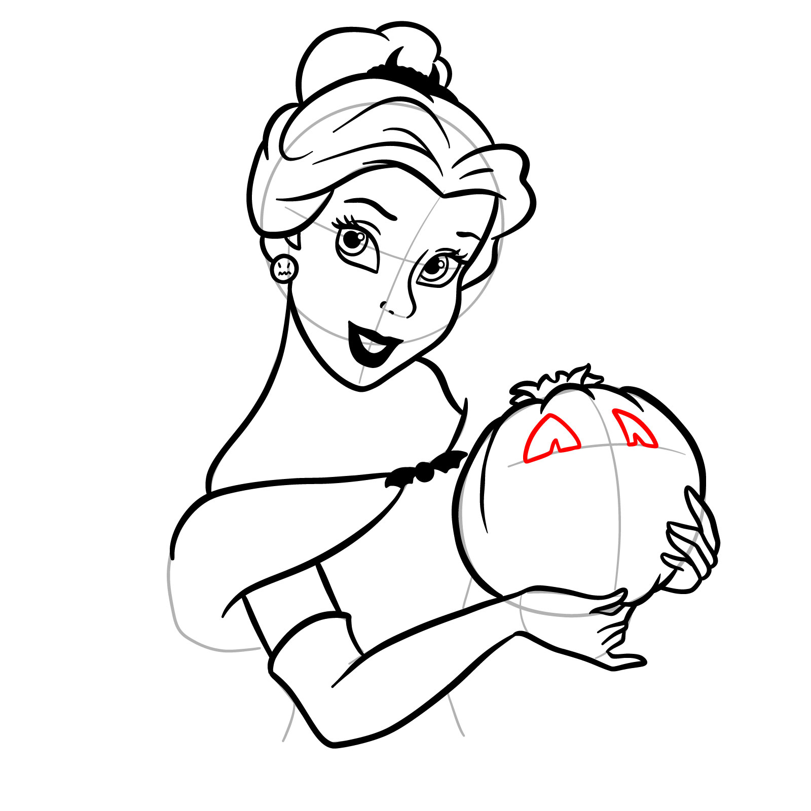 How to Draw Halloween Belle with a pumpkin - step 25