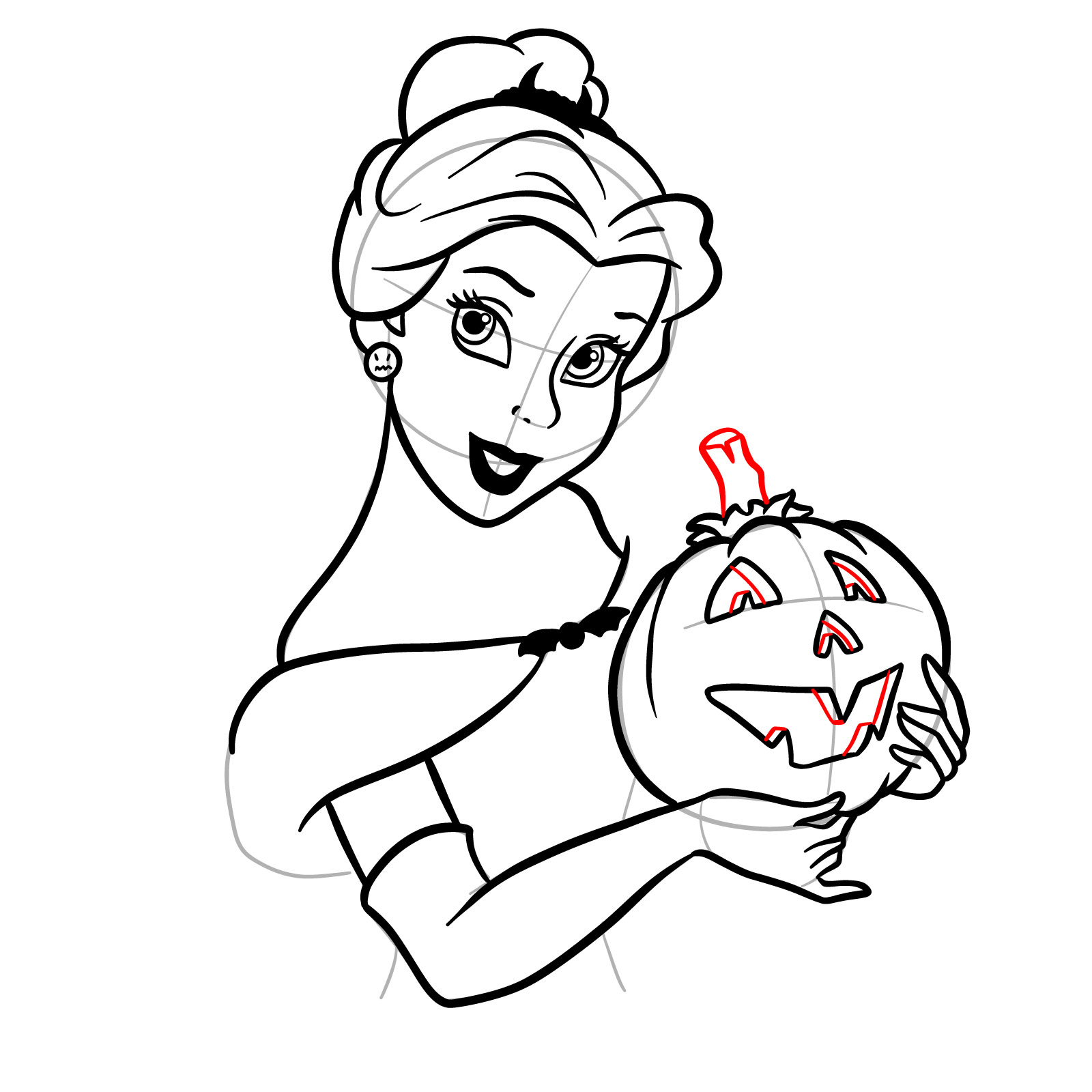 How to Draw Halloween Belle with a pumpkin - step 27