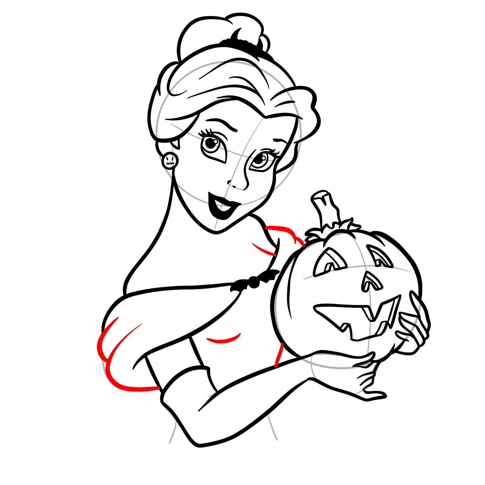 How to Draw Halloween Belle with a pumpkin - step 28