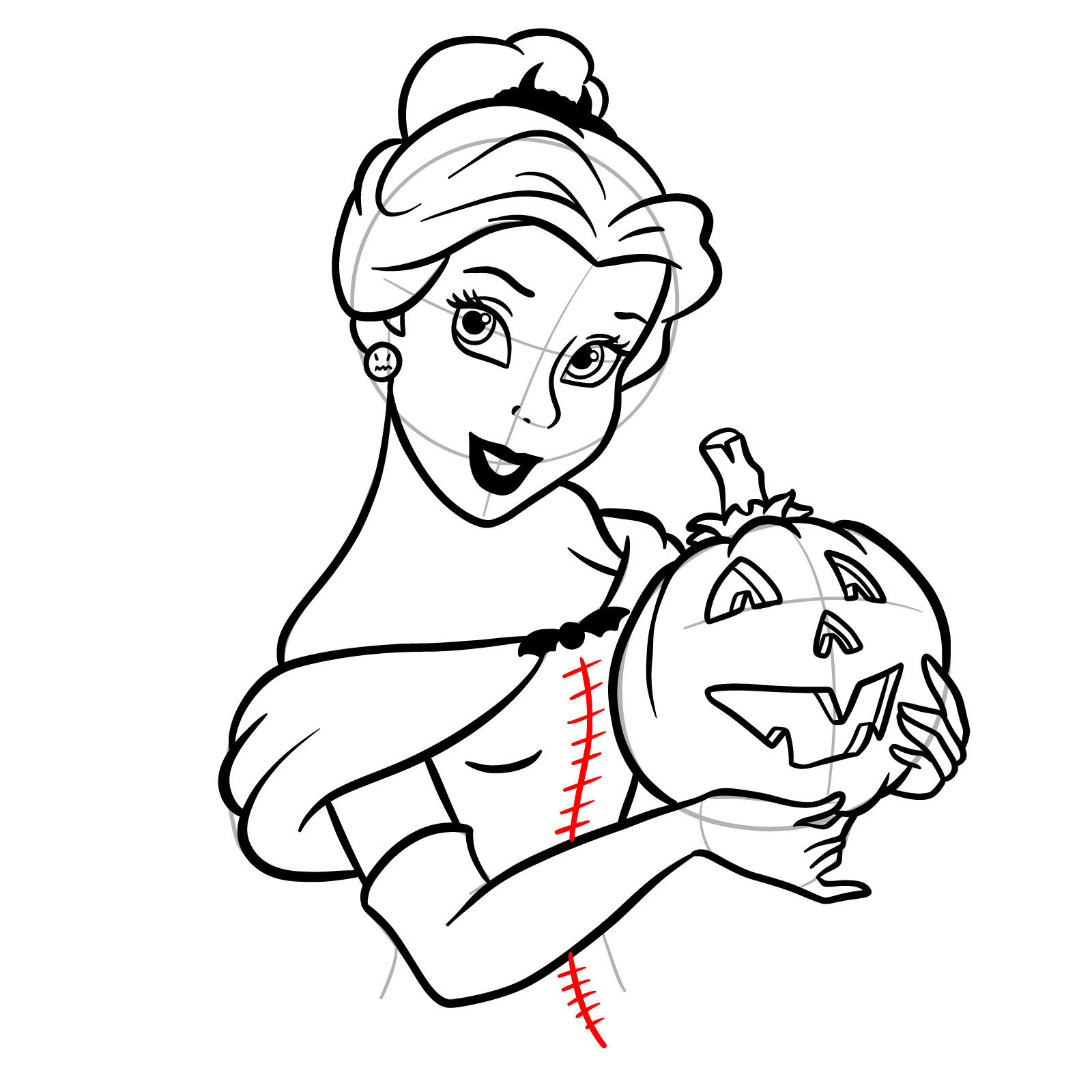How to Draw Halloween Belle with a pumpkin - step 29