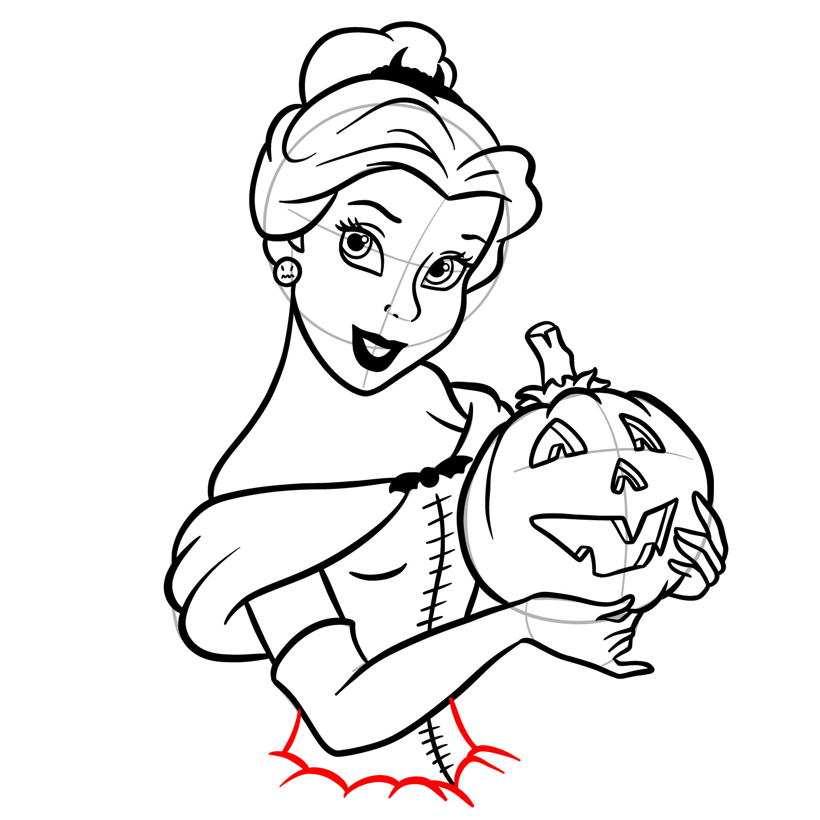 How to Draw Halloween Belle with a pumpkin - step 30