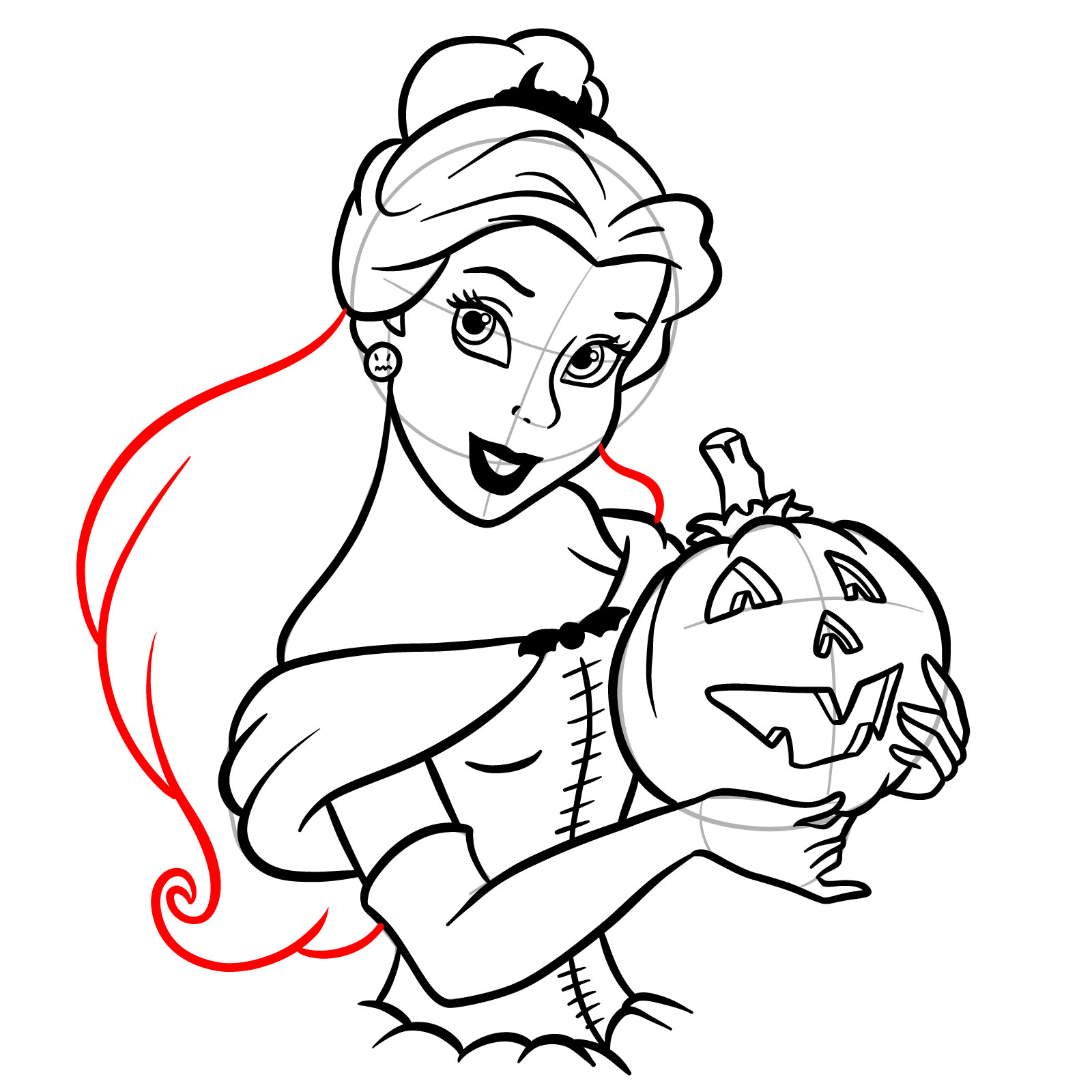 How to Draw Halloween Belle with a pumpkin - step 31