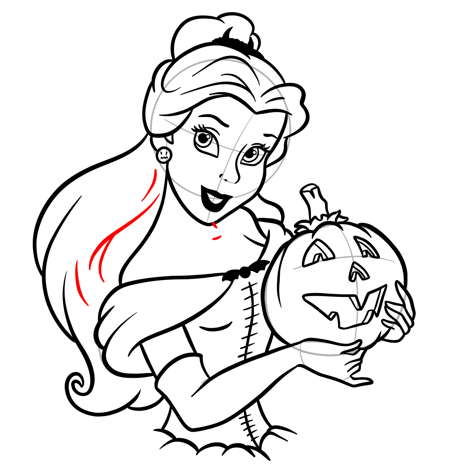 How to Draw Halloween Belle with a pumpkin - step 32
