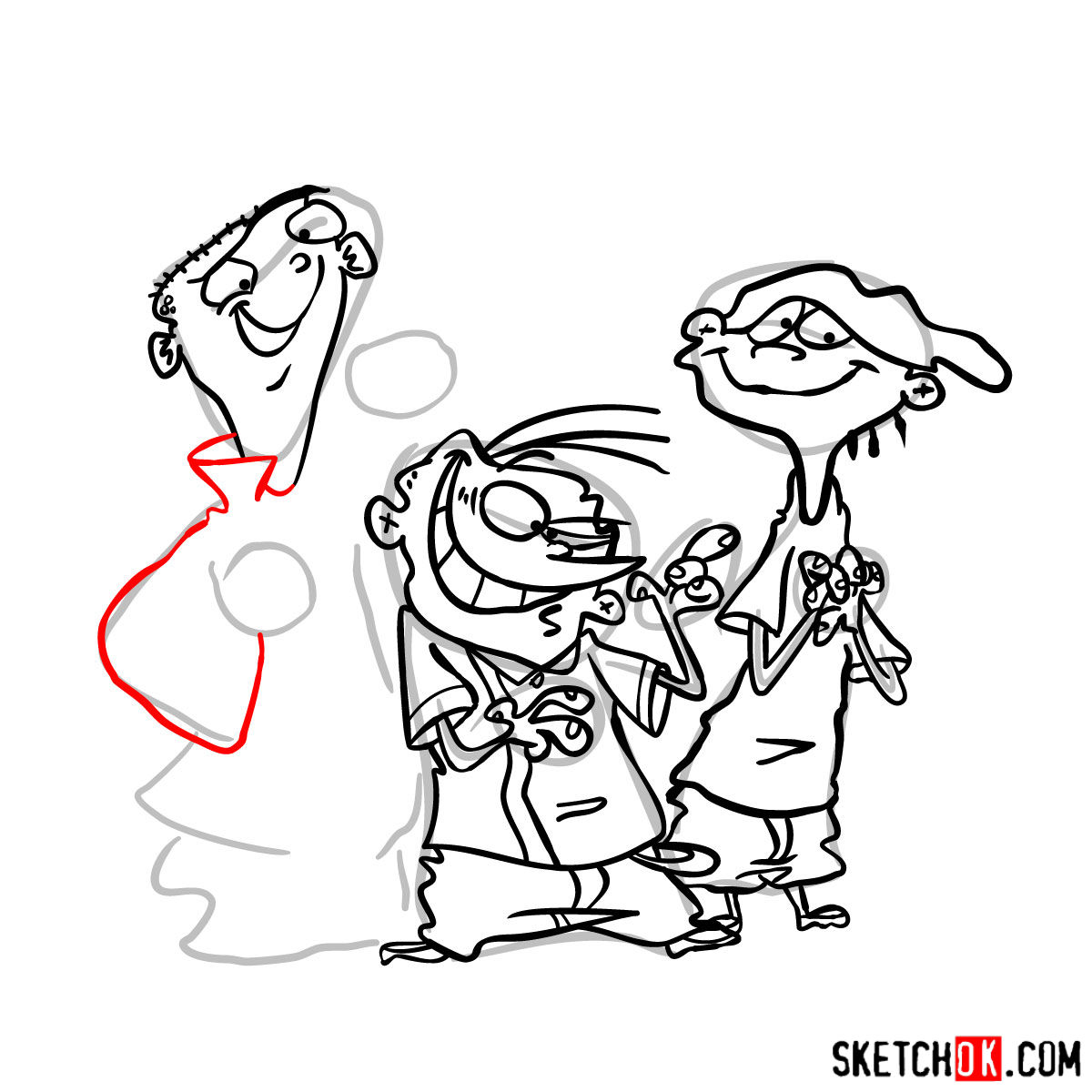 How to draw Ed, Edd and Eddy together - step 23