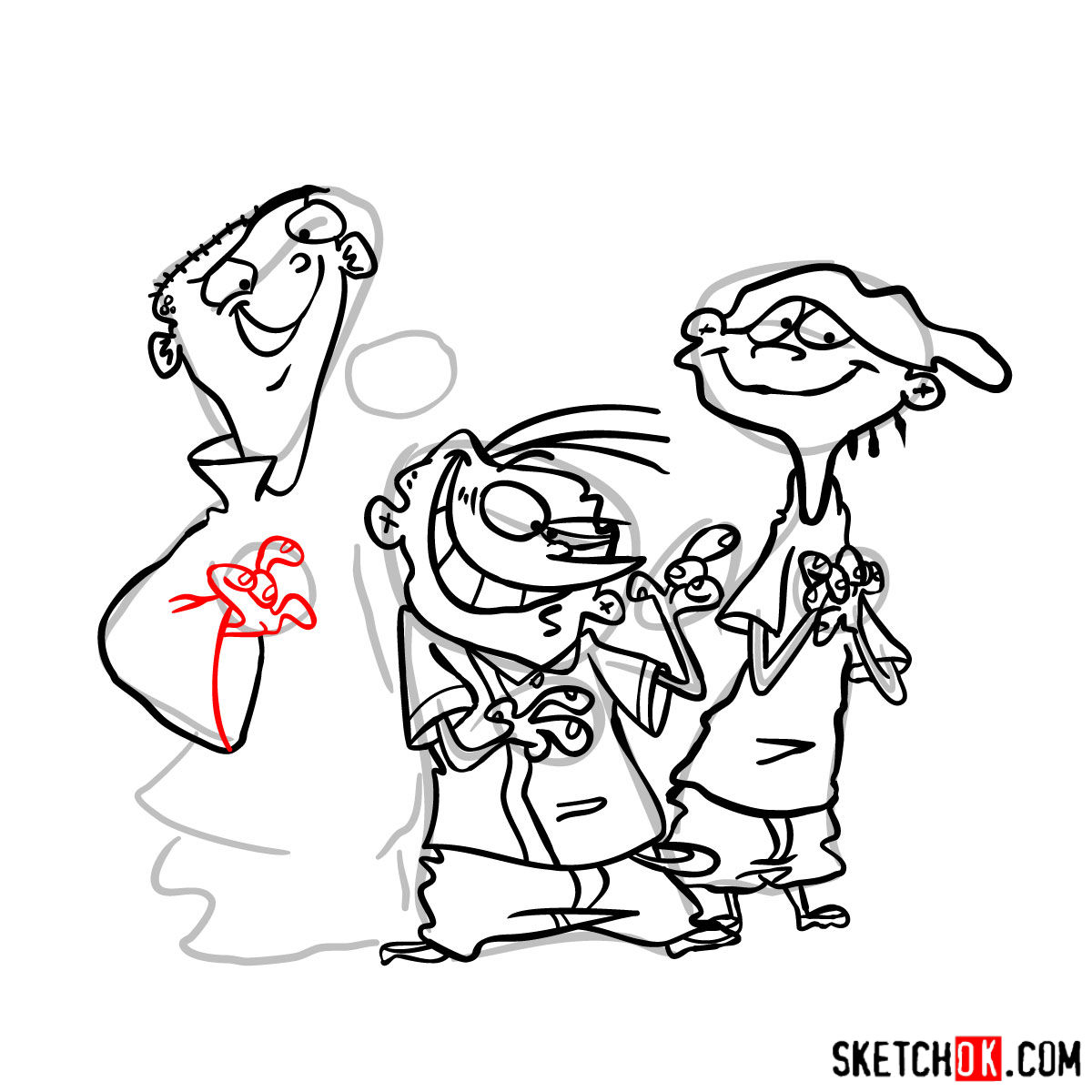 How to draw Ed, Edd and Eddy together - step 24