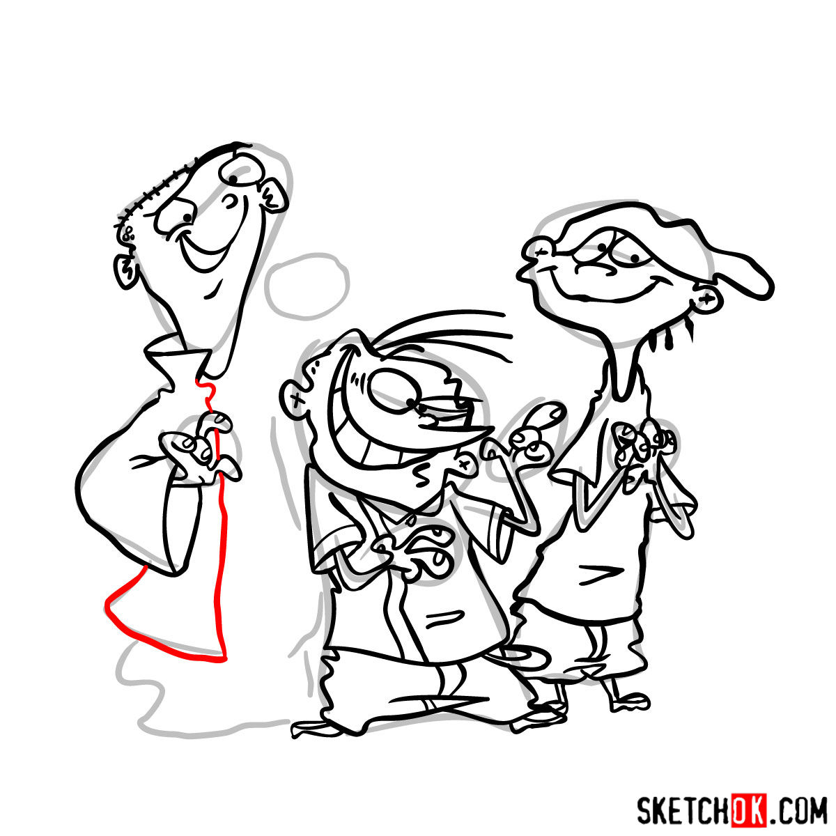 How to draw Ed, Edd and Eddy together - step 25