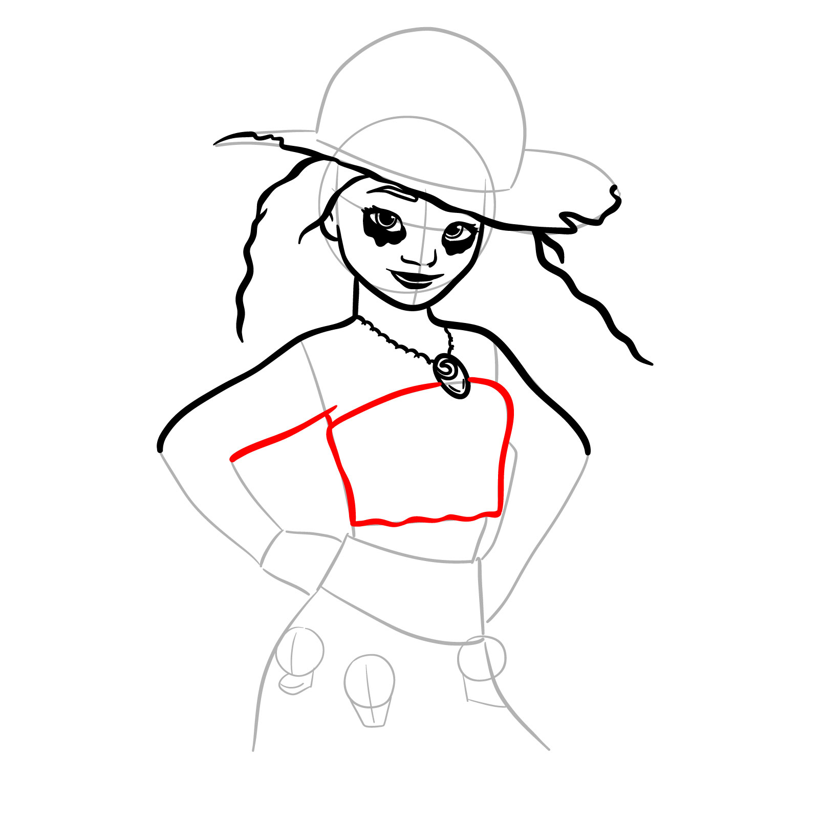 How to Draw Halloween Moana as a Staw Hat Pirate - step 14