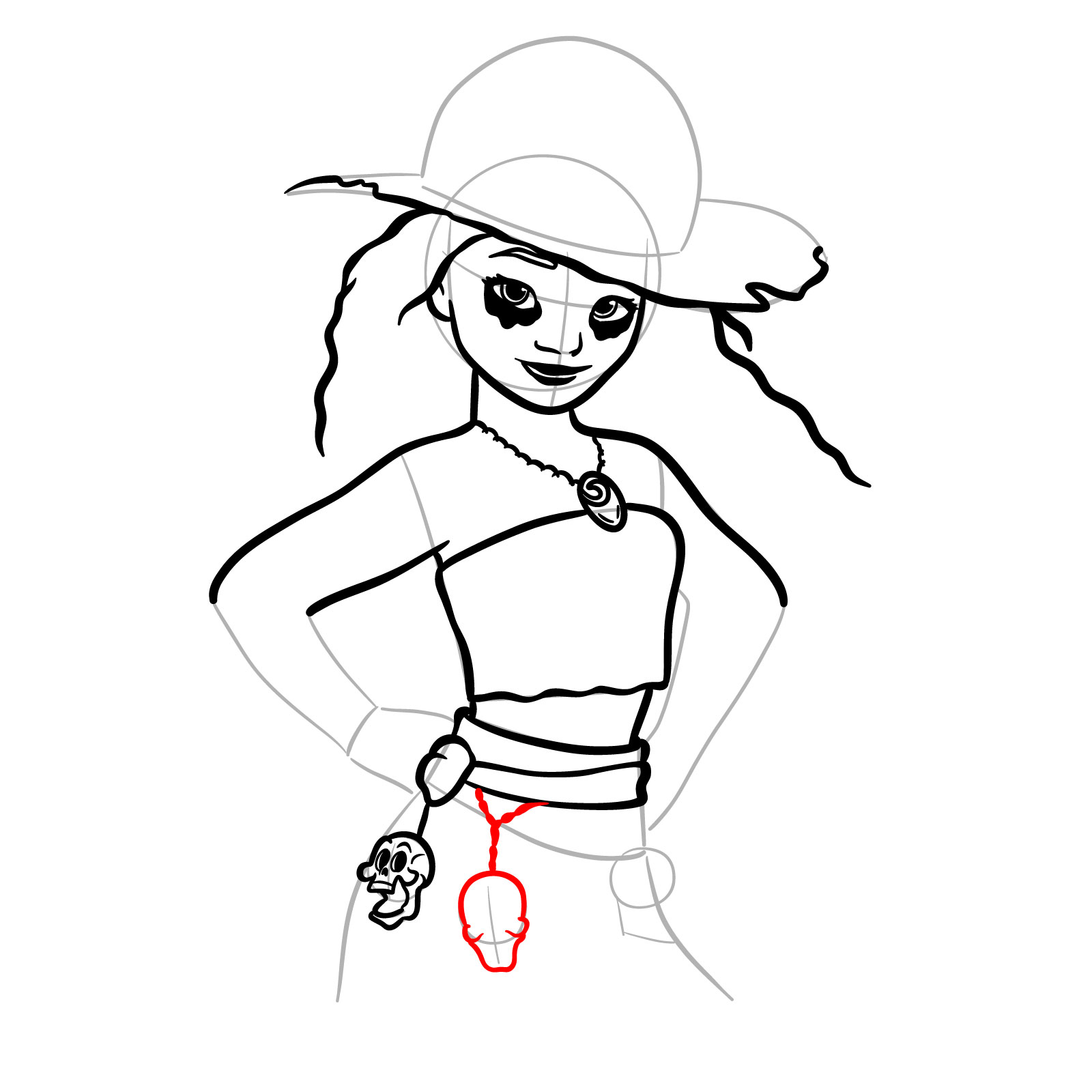 How to Draw Halloween Moana as a Staw Hat Pirate - step 21