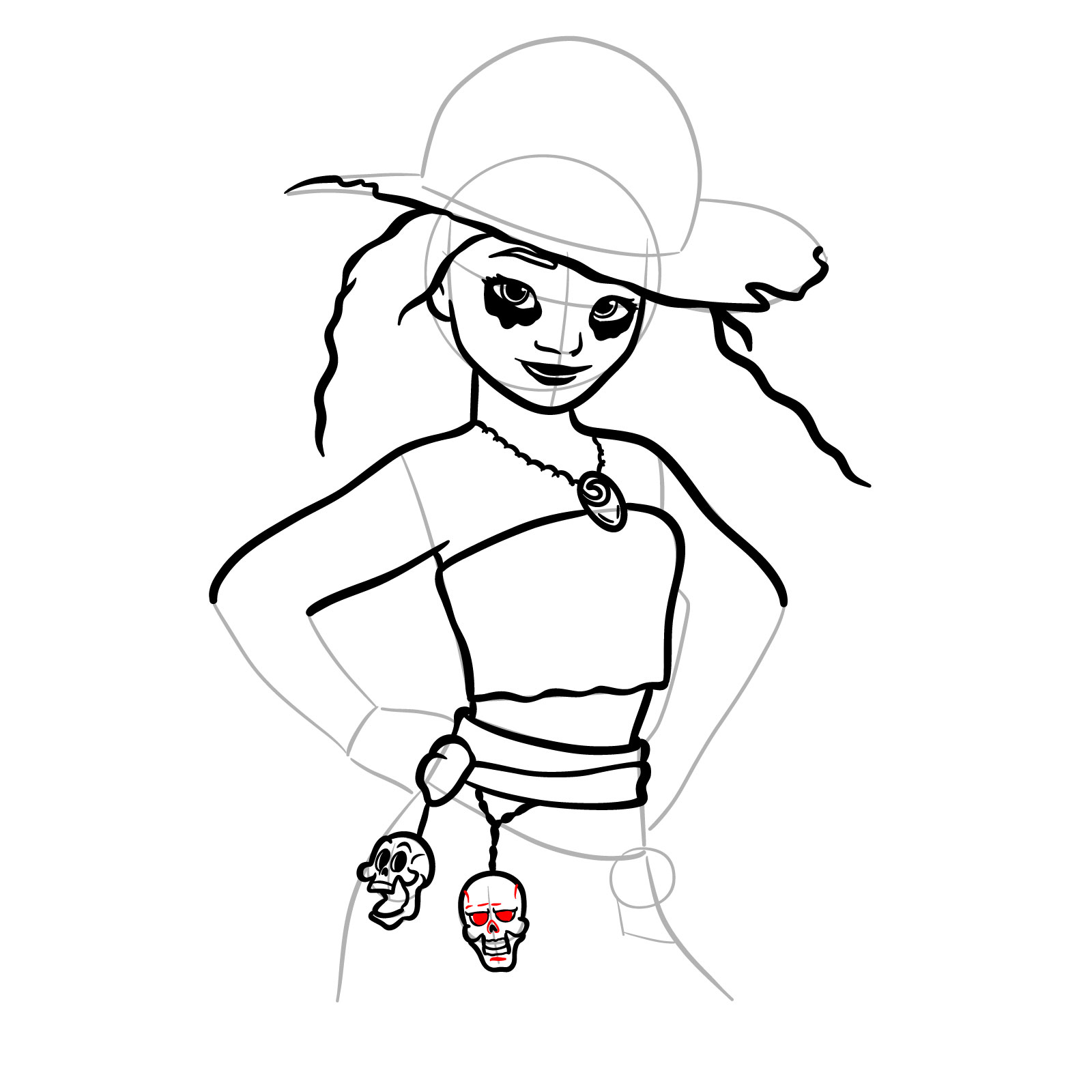 How to Draw Halloween Moana as a Staw Hat Pirate - step 23