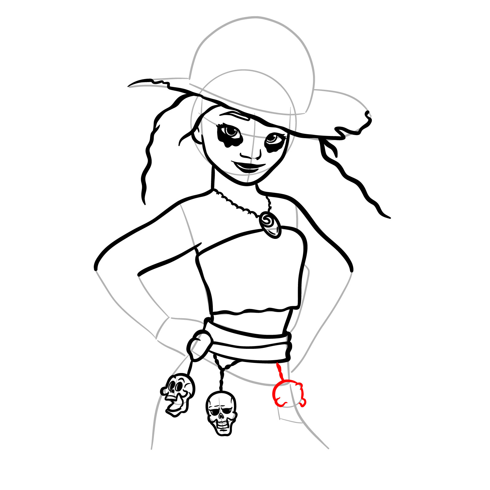 How to Draw Halloween Moana as a Staw Hat Pirate - step 24
